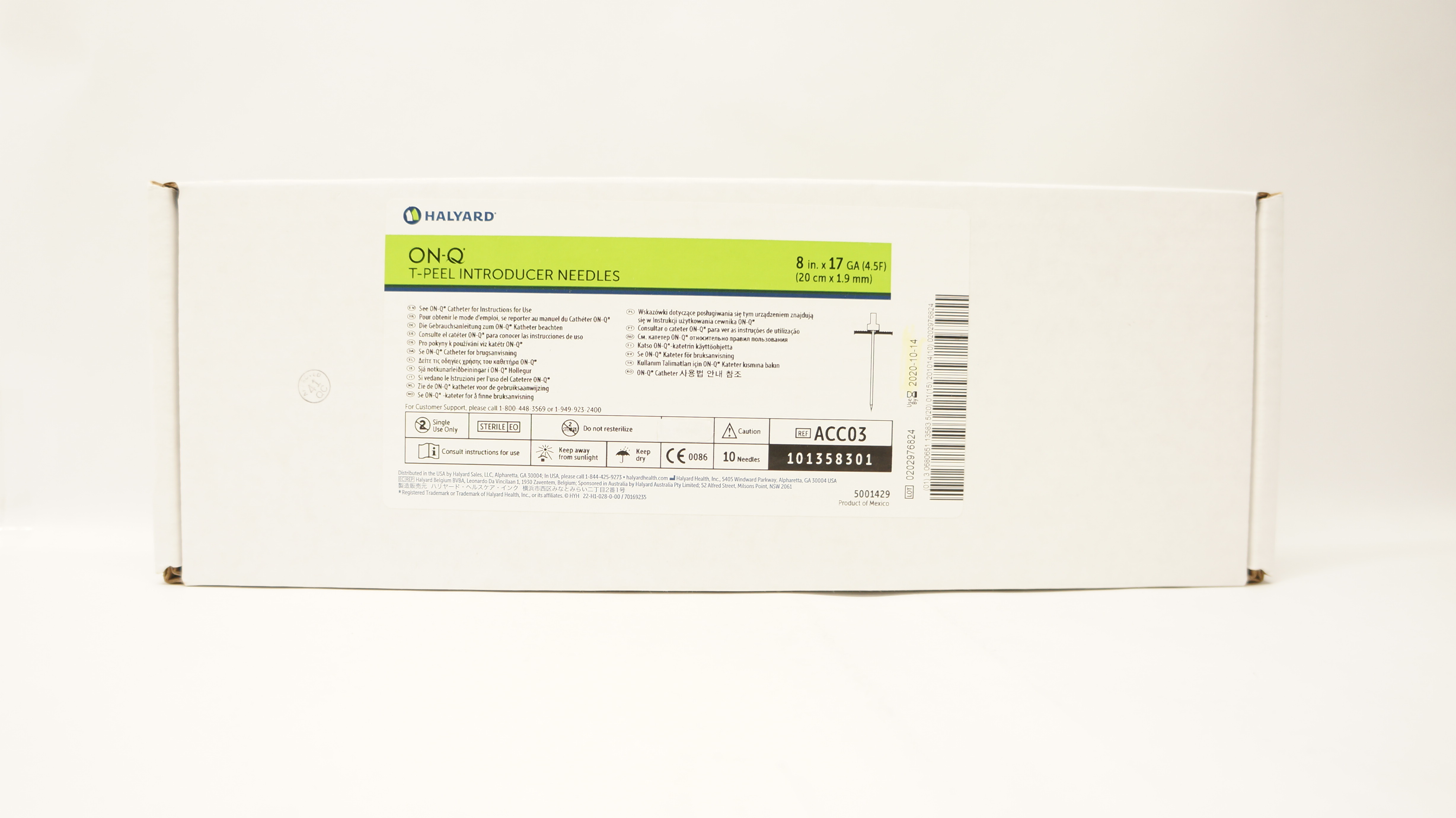 Halyard ACC03 ON-Q T-Peel Introducer Ndles 8inch x 17Ga (x) - Box of 10