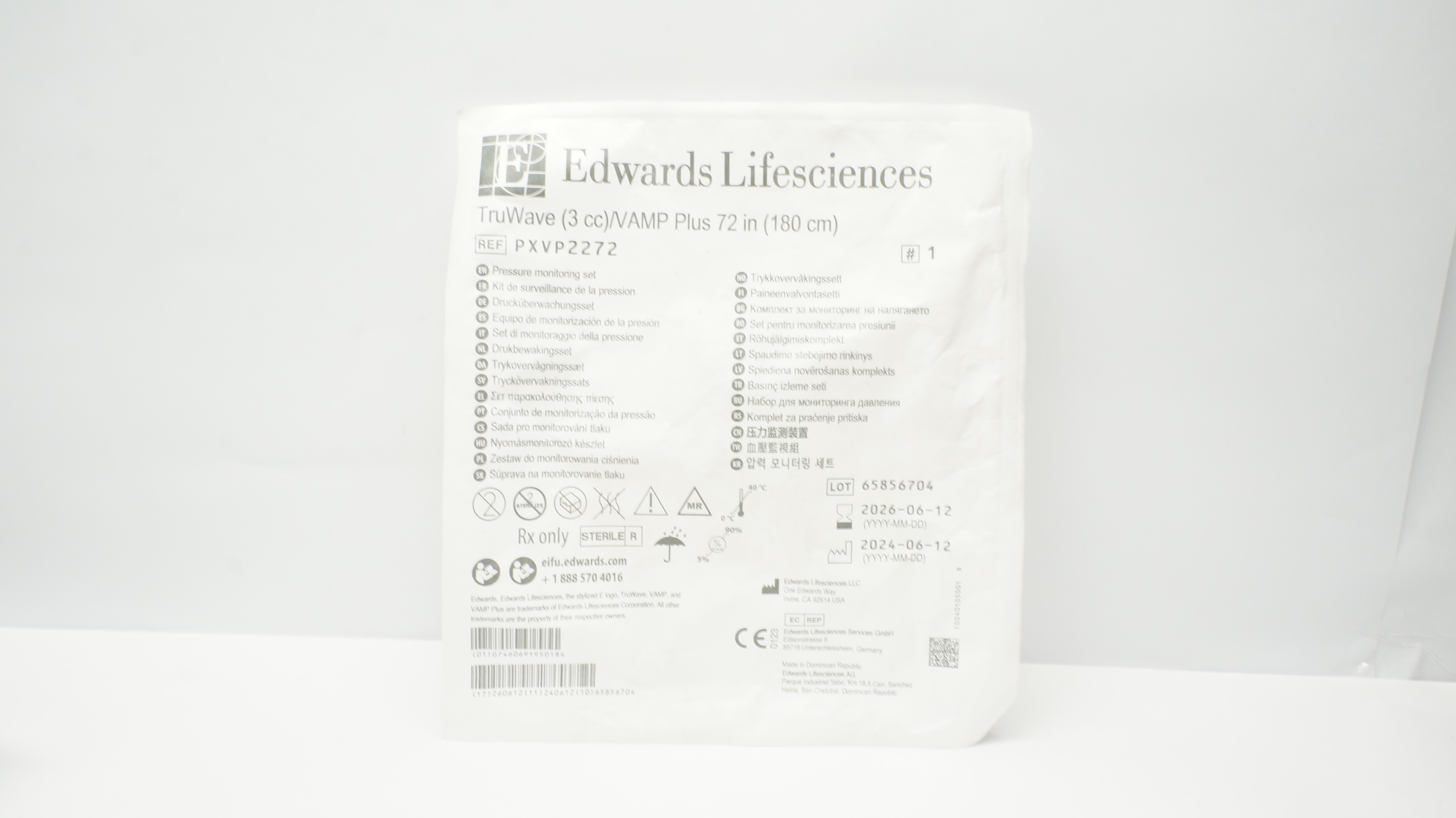 Edwards Lifesciences PXVP2272 Pressure Monitoring Set 3cc/VAMP Plus 72inch