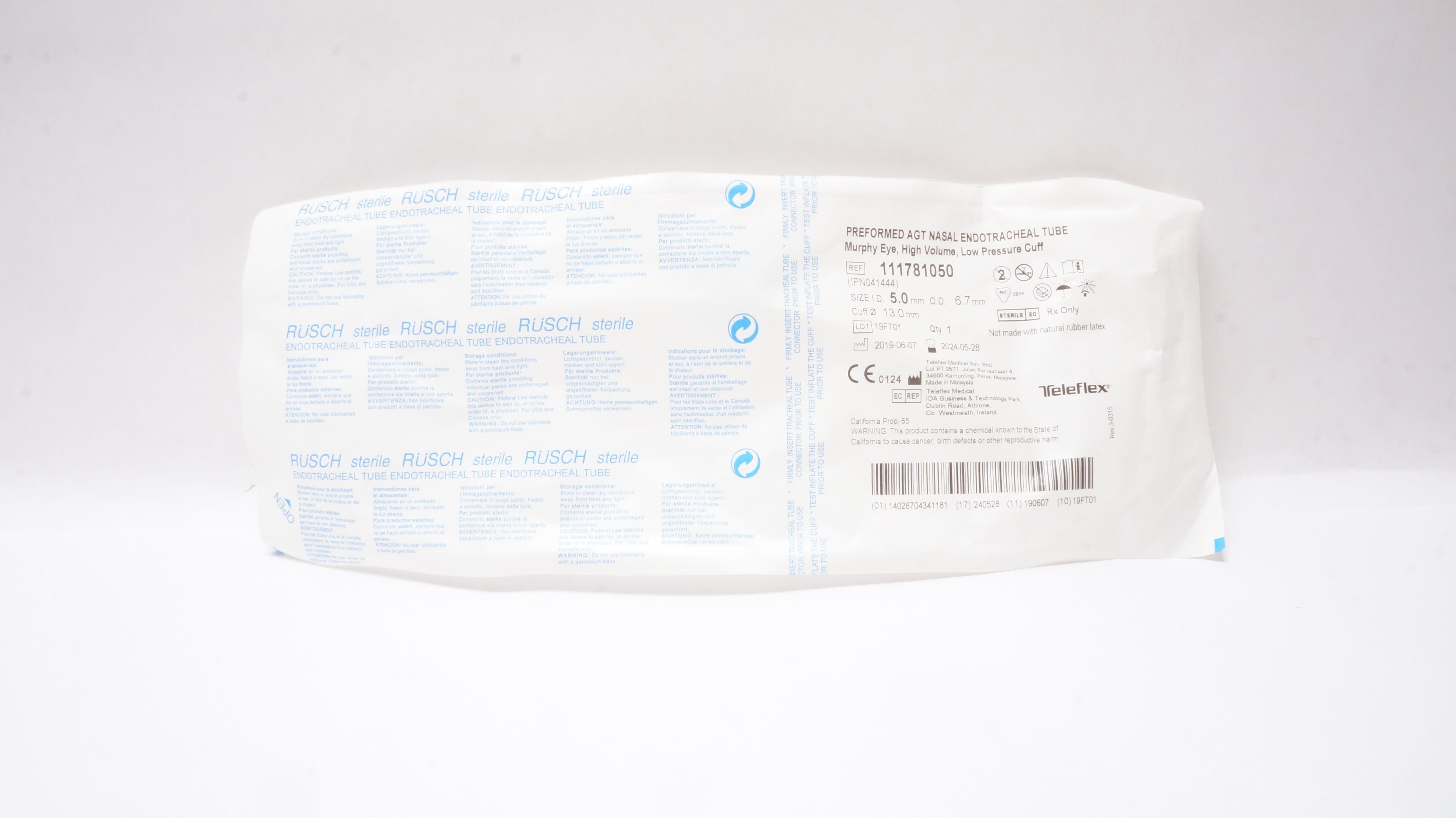 Teleflex 111781050 Preformed AGT Nasal Endotracheal Tube 5.0mm