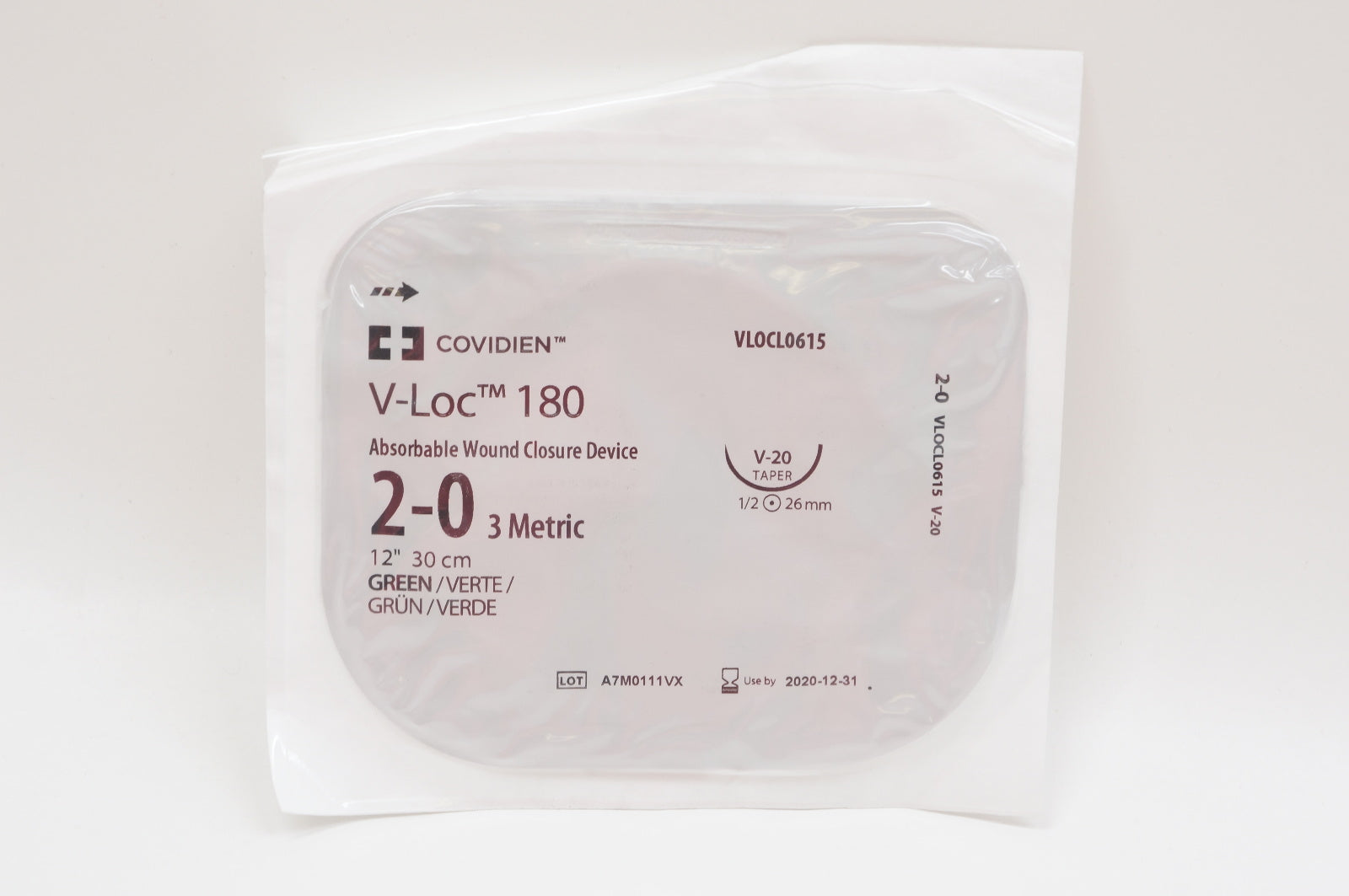 Covidien VDOCL0615 2-0 V-Loc 180, V-20 Taper, 1/2 26mm, 12inch