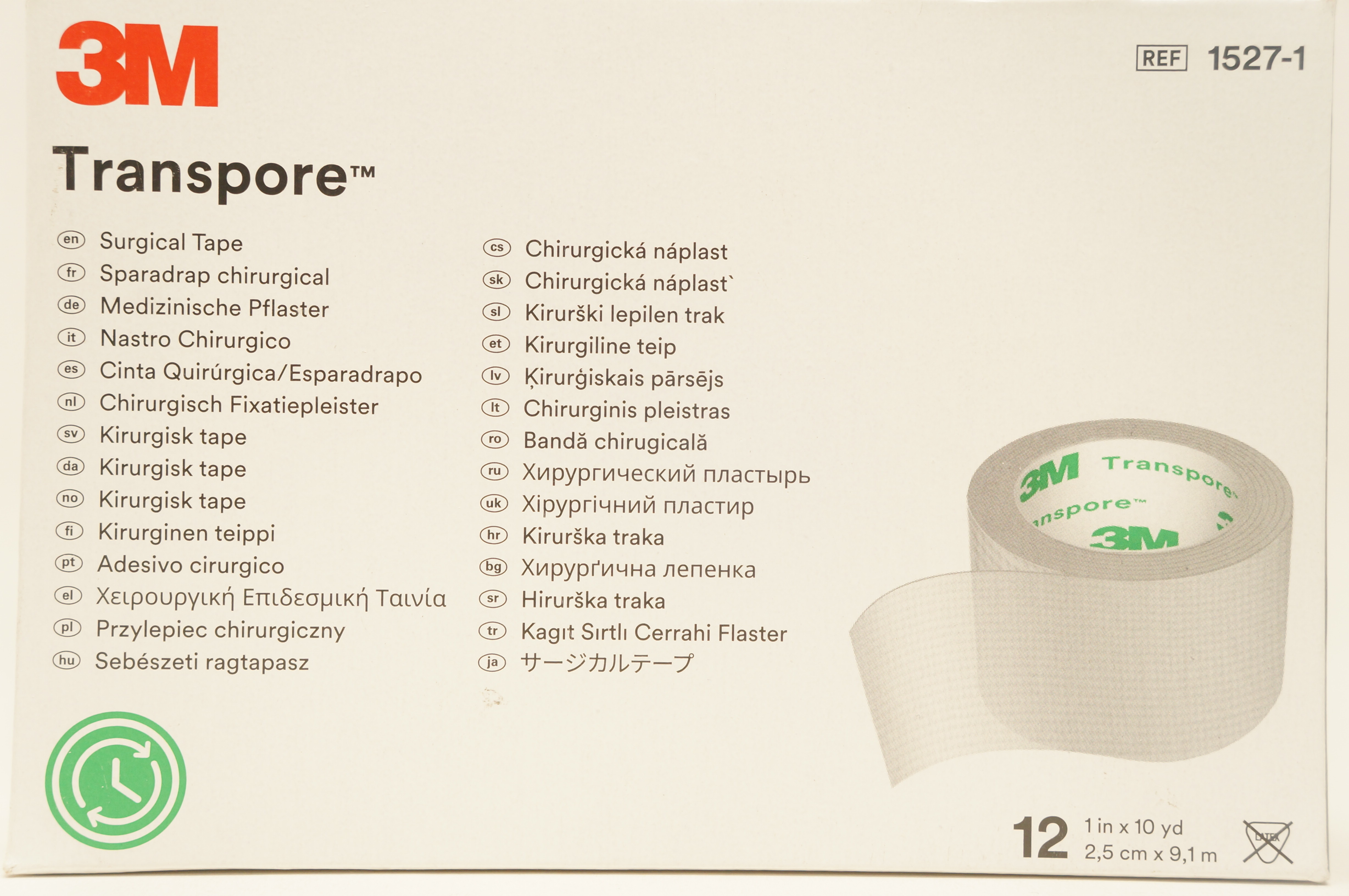 3M 1527-1 Transpore Surgical Tape 1inch x 10yd. - Box of 12