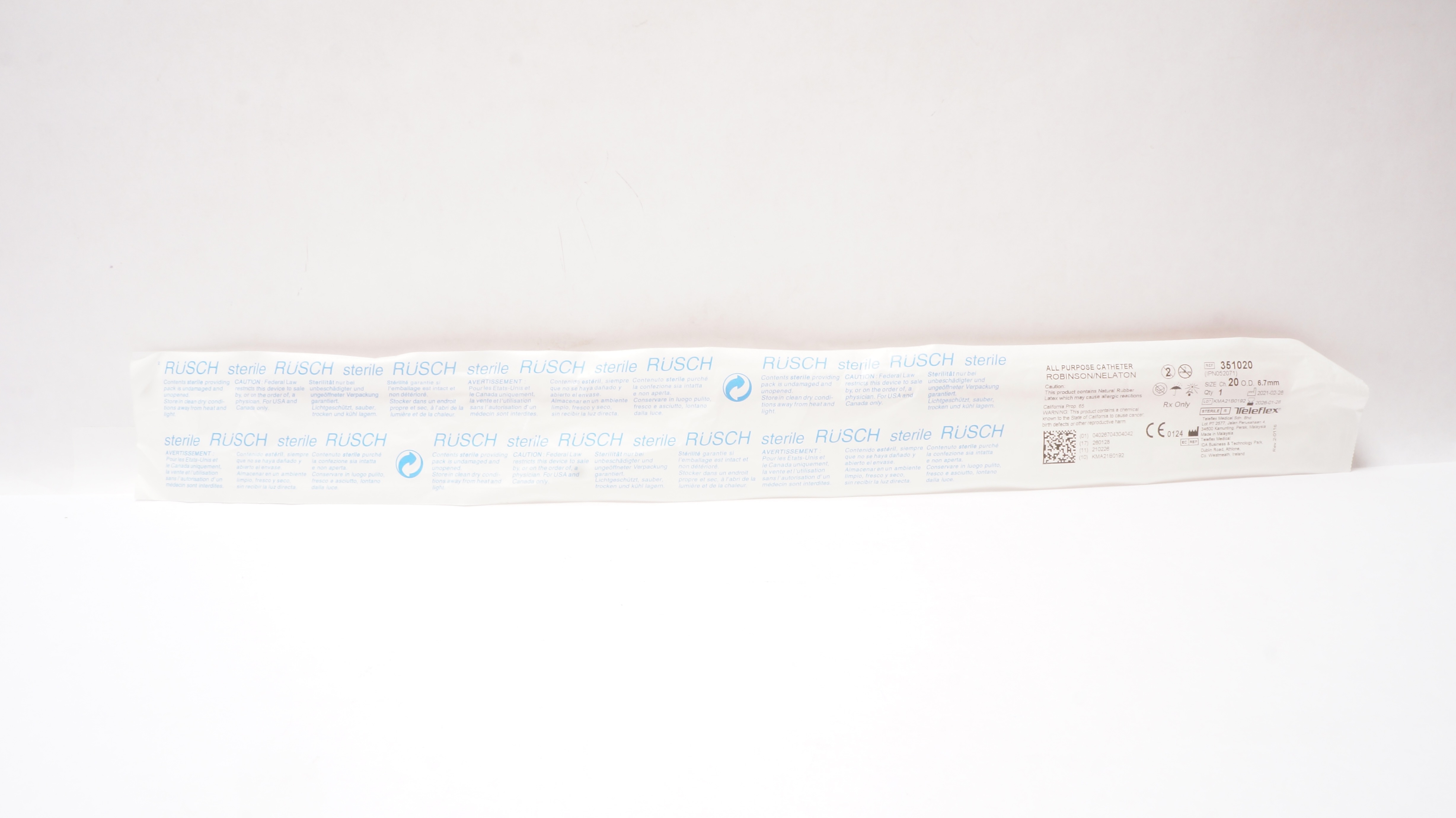 Teleflex 351020 Rusch All Purpose Catheter Robinson/Nelaton 20Ch 6.7mm