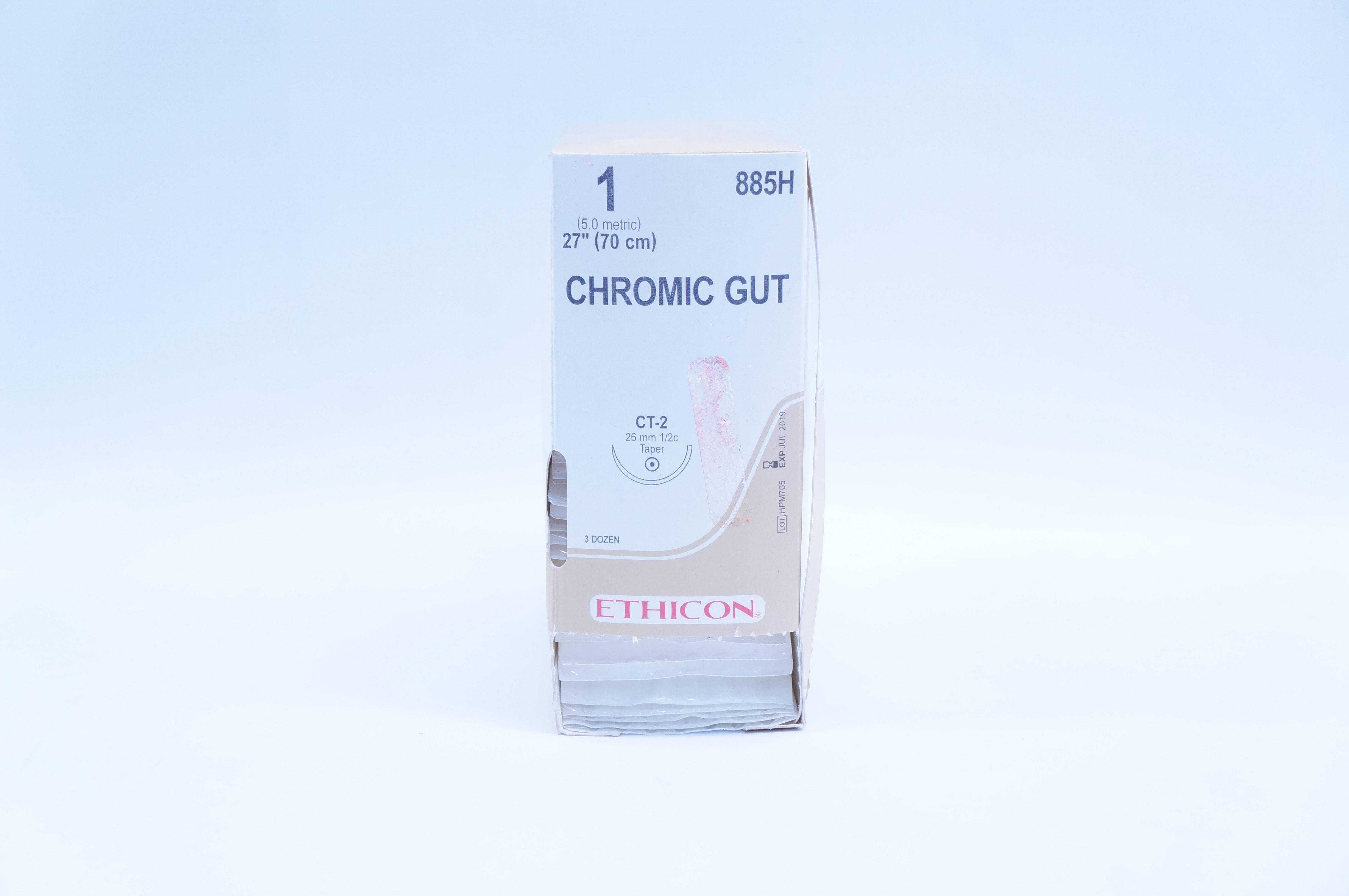 Ethicon 885H 1 Chromic Gut CT-2 26mm 1/2c Taper, 27inch (x) - Box of 36