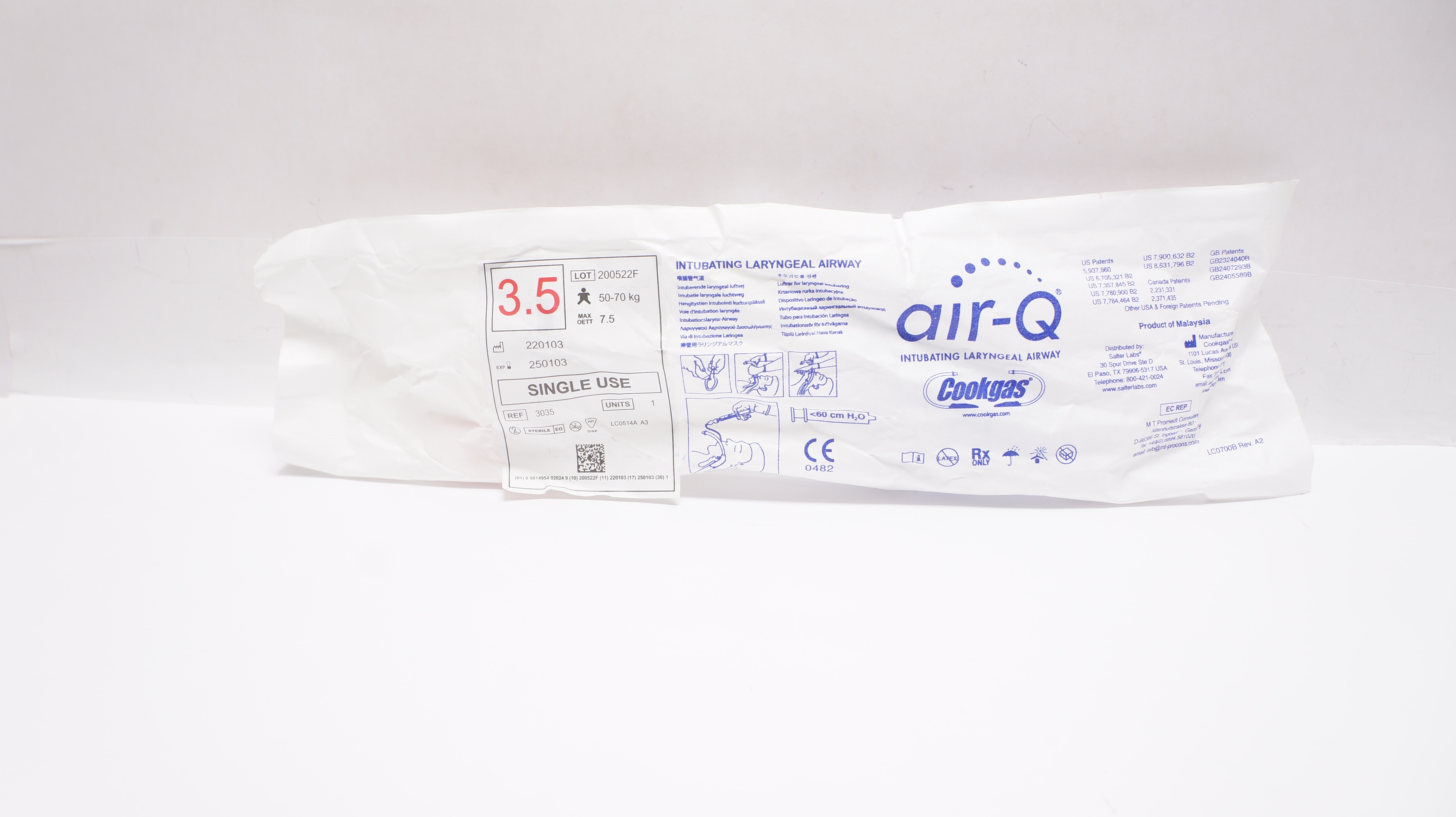 Cookgas 3035 Air-Q Intubating Laryngeal Airway Size 3.5 50-70kg