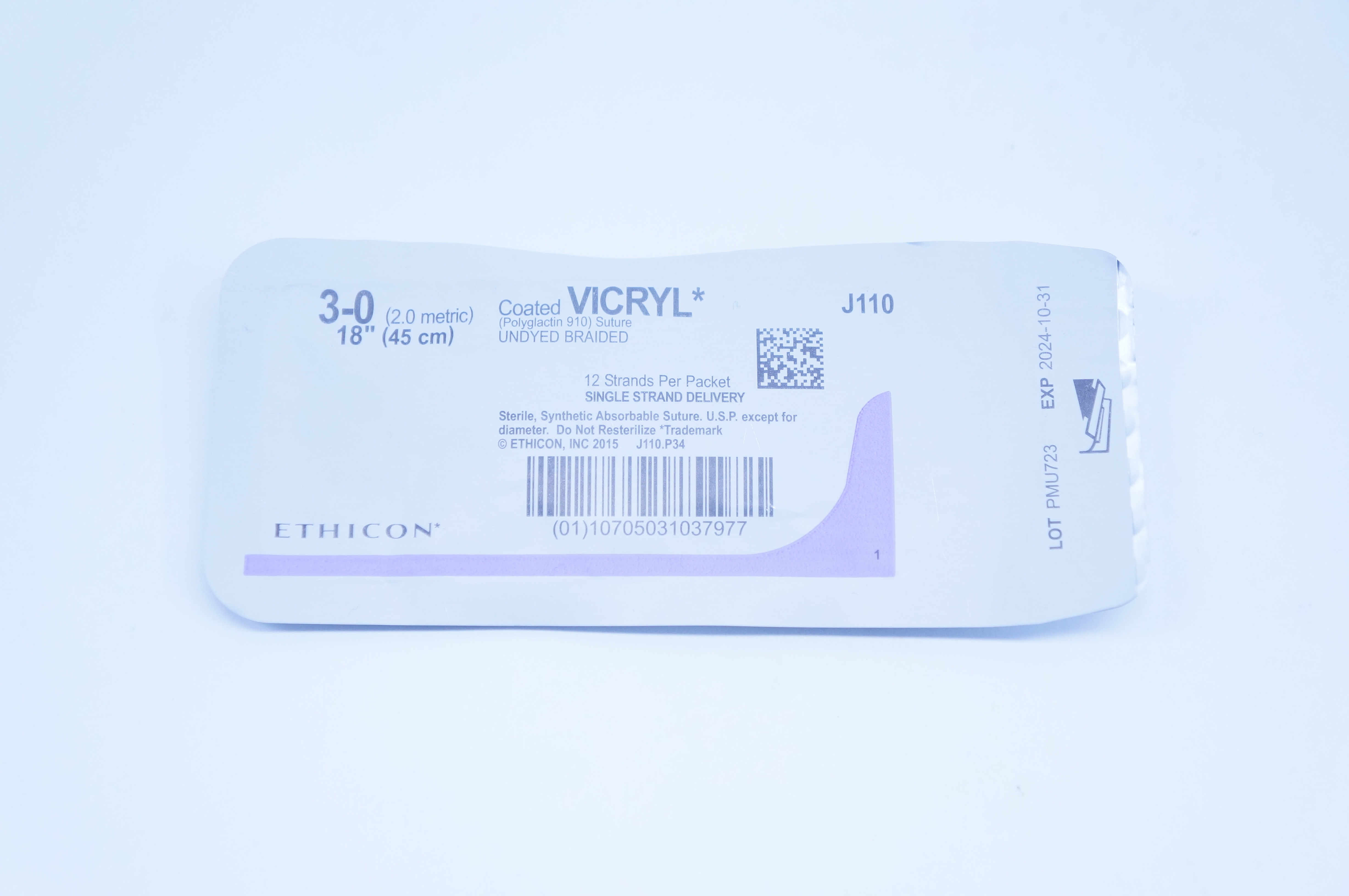 Ethicon J110 3-0 VICRYL, Undyed Braided, 18inch
