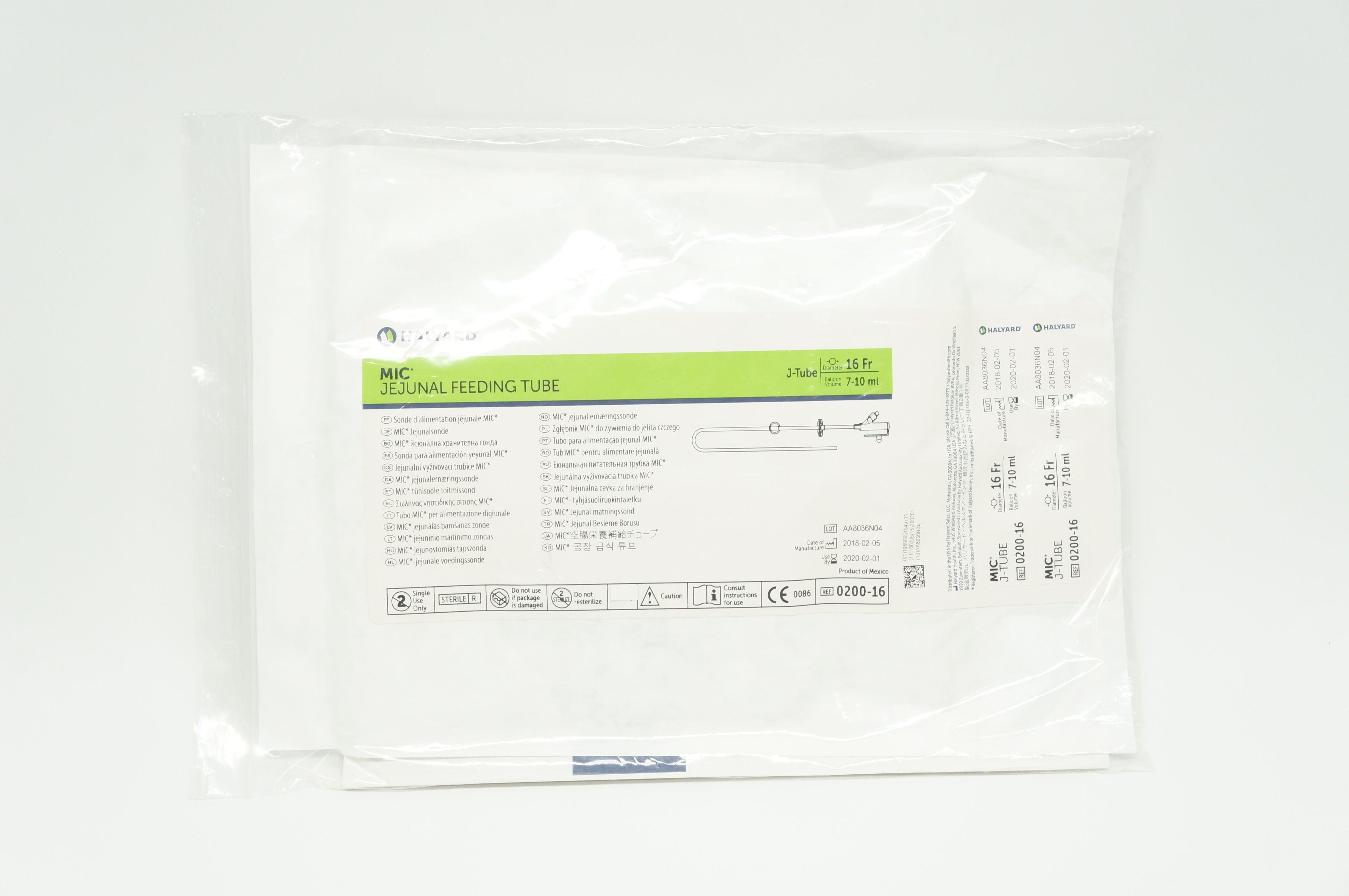 Halyard 0200-16 MIC Jejunal Feeding Tube 16Fr, 7-10ml (x)
