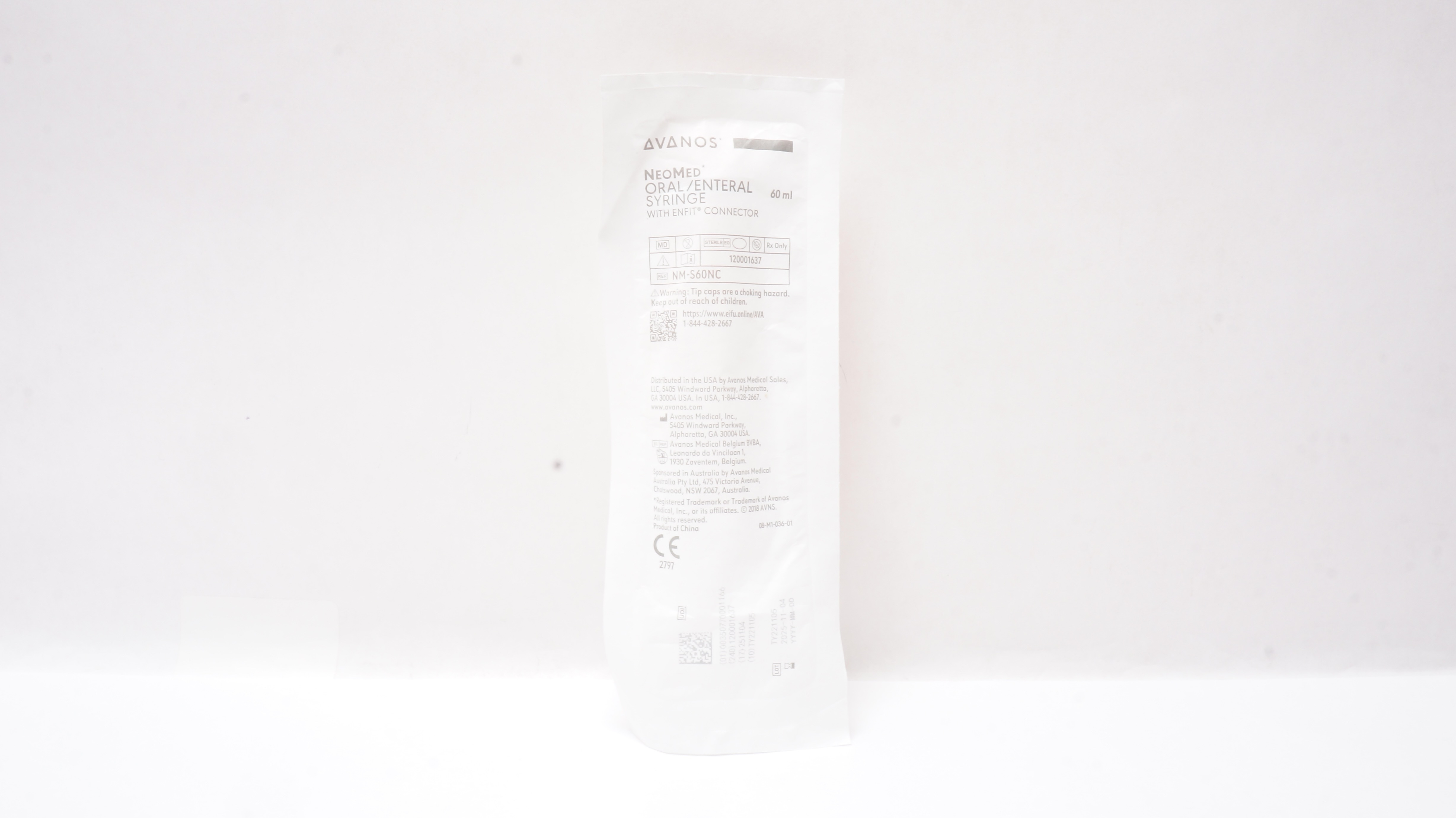 Avanos PNM-S60NC NeoMed Oral/Enteral Syringe with ENFIT Connector 60mL