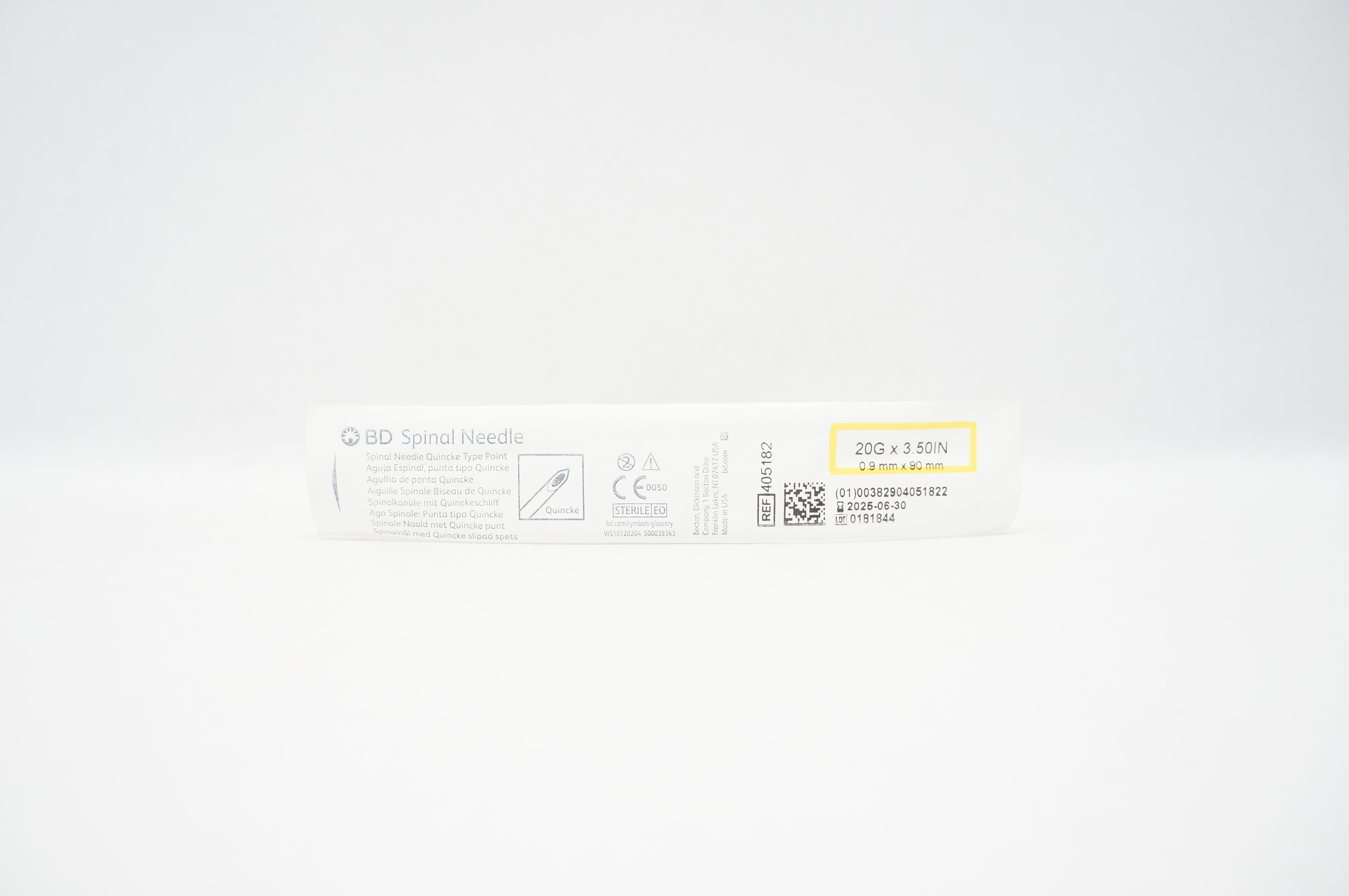 BD 405182 Spinal Ndle Quincke Type Point, 20G x 3.50inch