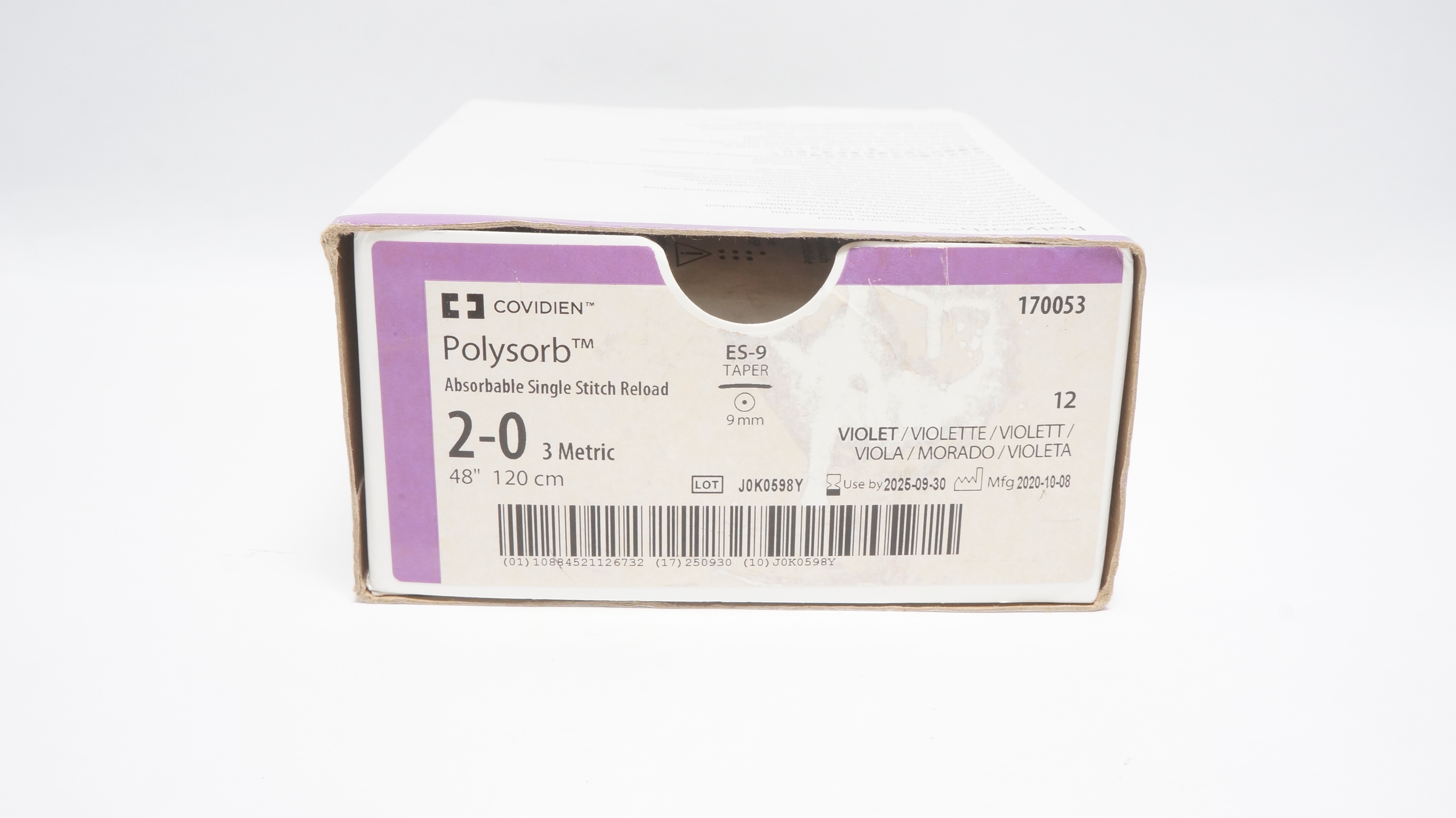 Covidien 170053 2-0 Polysorb Stitch Reload ES-9 Taper 9mm 48inch (x) - Box of 6