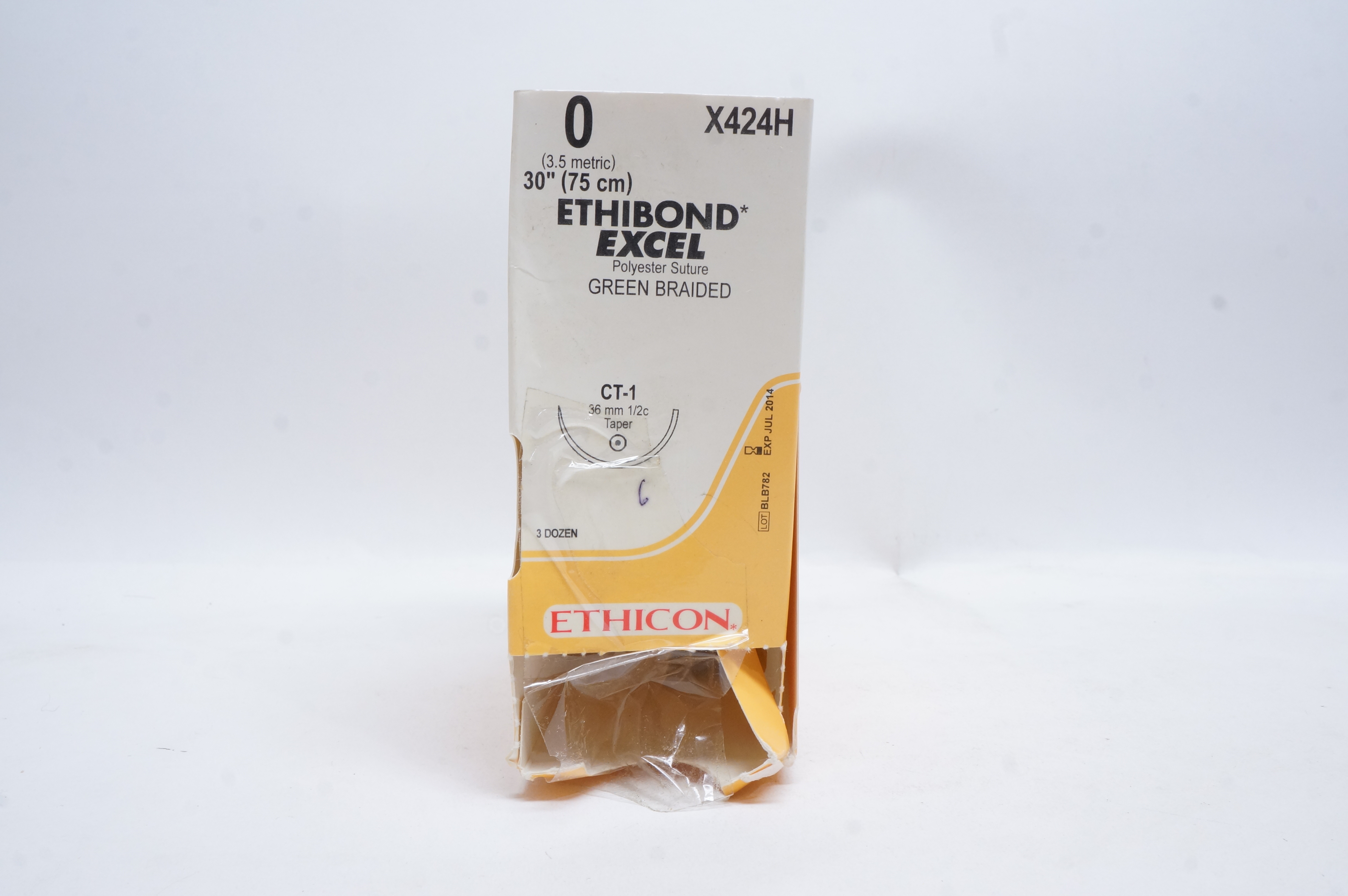 Ethicon X424H 0 ETHIBOND EXCEL, CT-1, 36mm 1/2c Taper, 30inch (x) - Box of 36