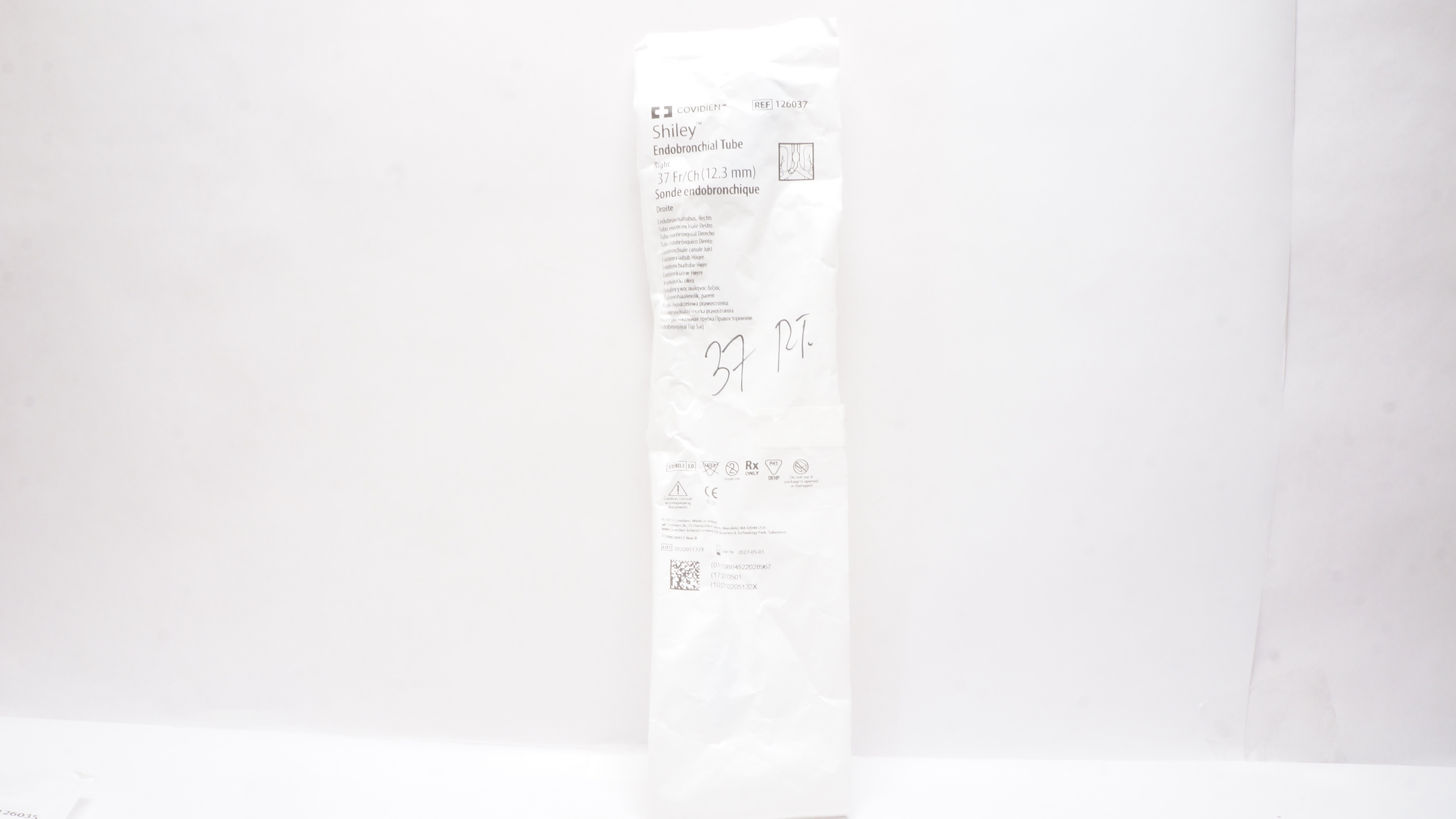 Covidien 126037 Shiley Endobronchial Tube, Right 37Fr/Ch