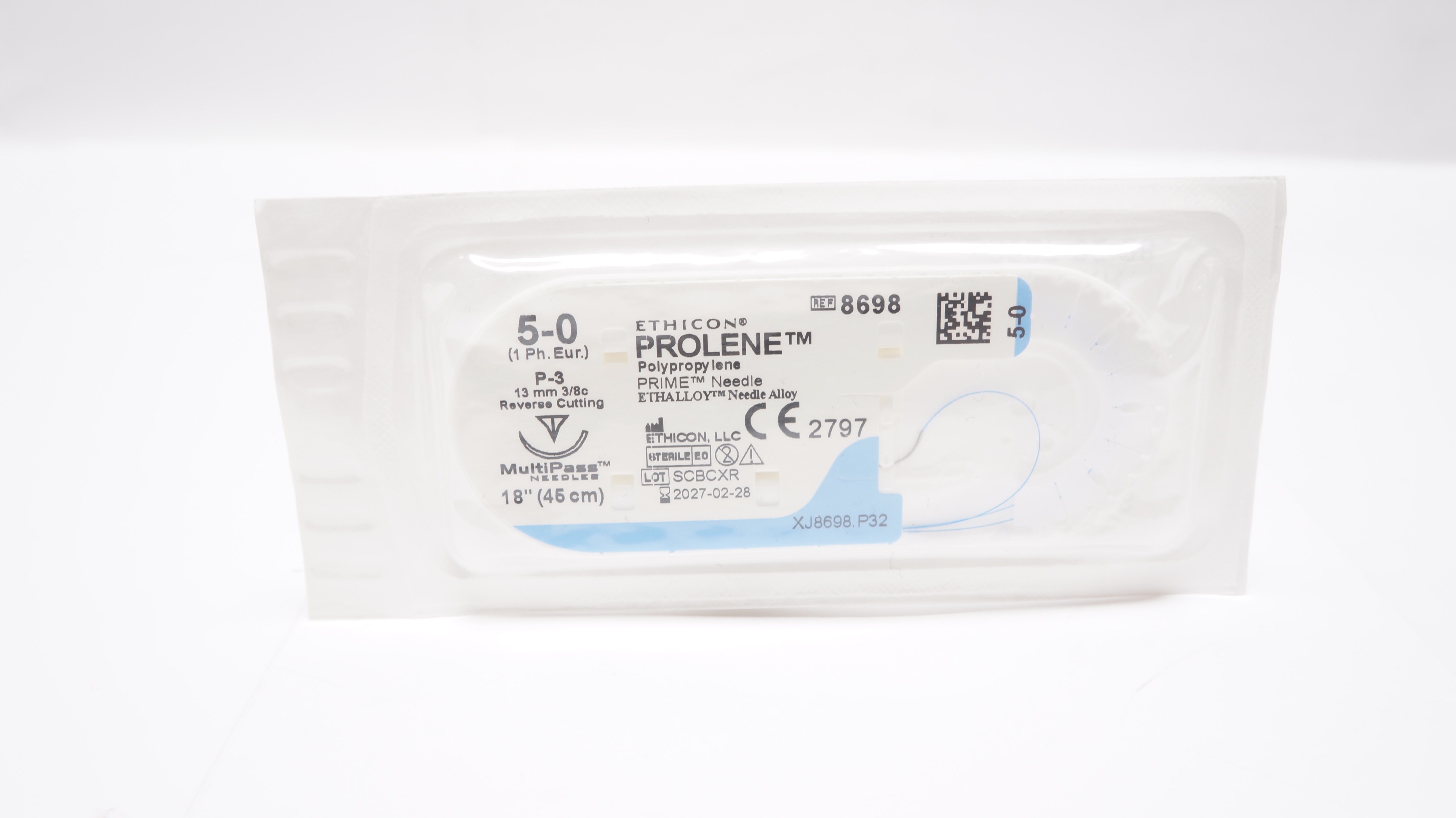 Ethicon 8698 5-0 PROLENE Polypropylene Stre P-3 13mm 3/8c Reverse Cutting 18inch
