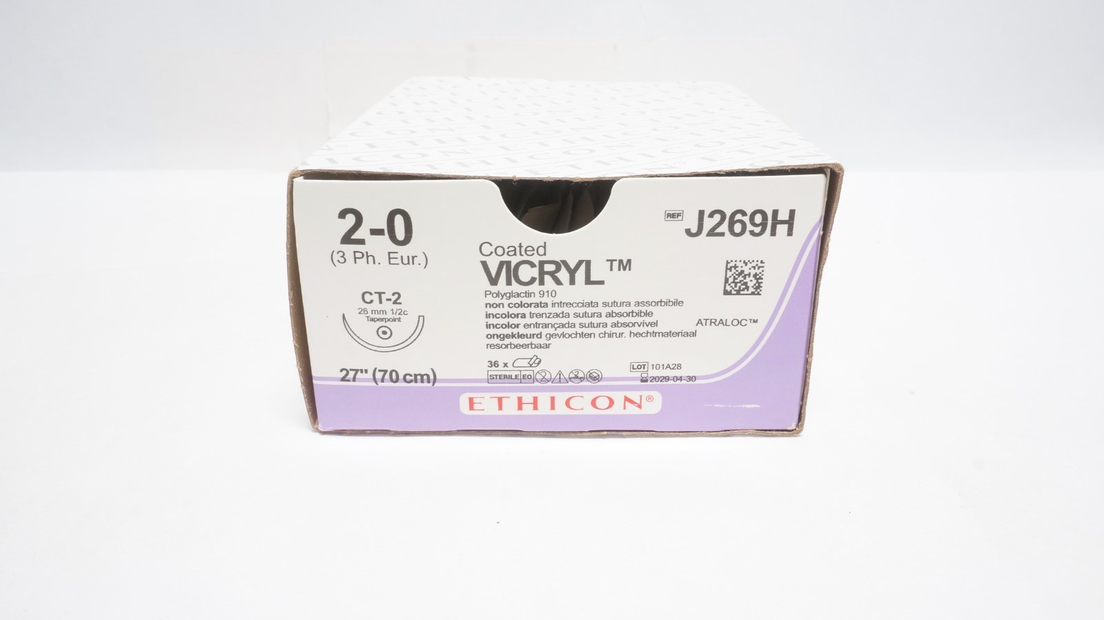 ETHICON J269H Coated VICRYL Sutures 2-0 CT-2 27" Undyed - Box of 24