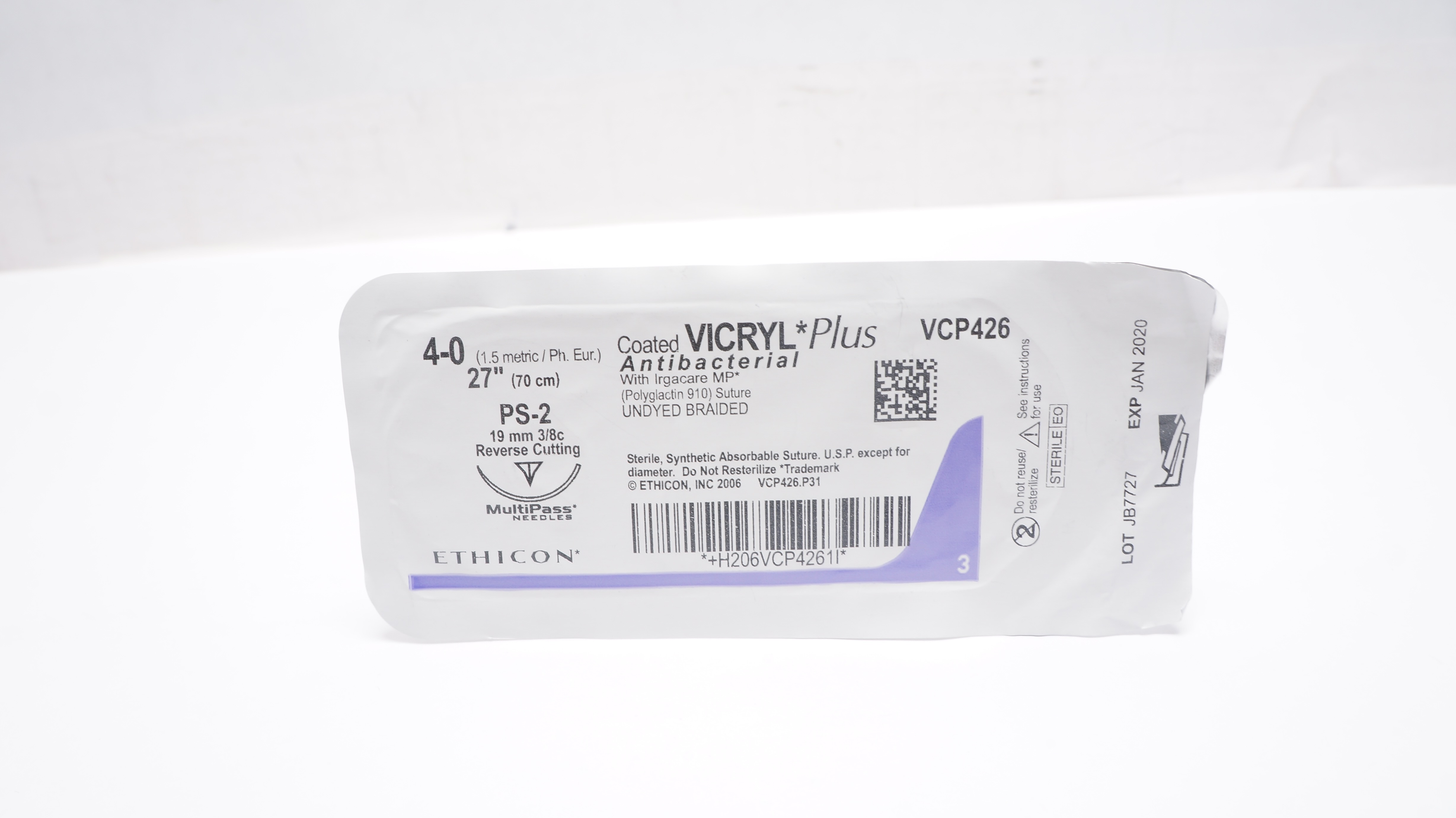 Ethicon VCP426 4-0 Coated Vicryl Stre PS-2 19mm 3/8c Reverse Cutting 27inch (x)