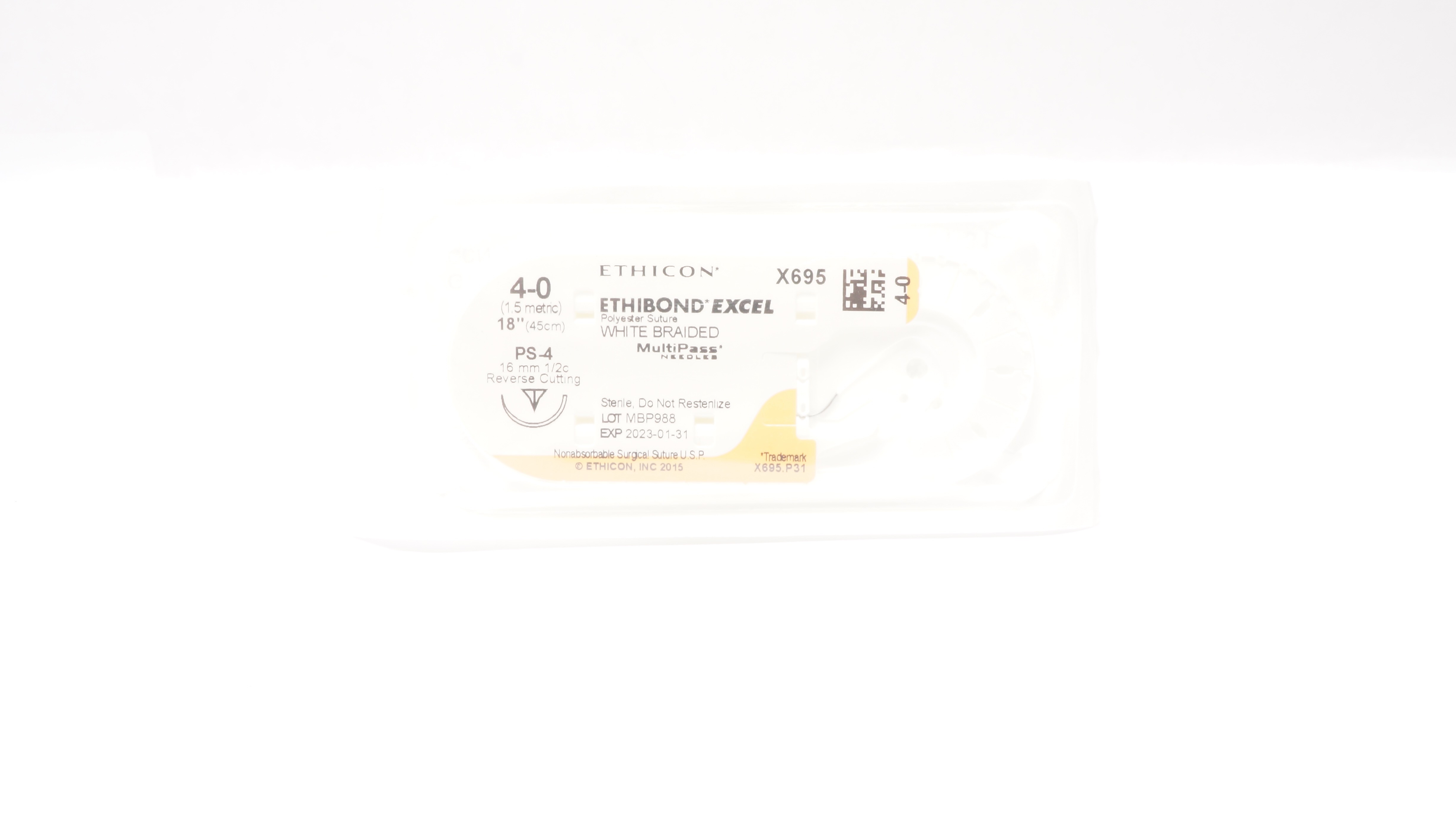 Ethicon X695 4-0 Ethibond Excel PS-4 16mm 1/2c Reverse Cutting, 18 inch (x)