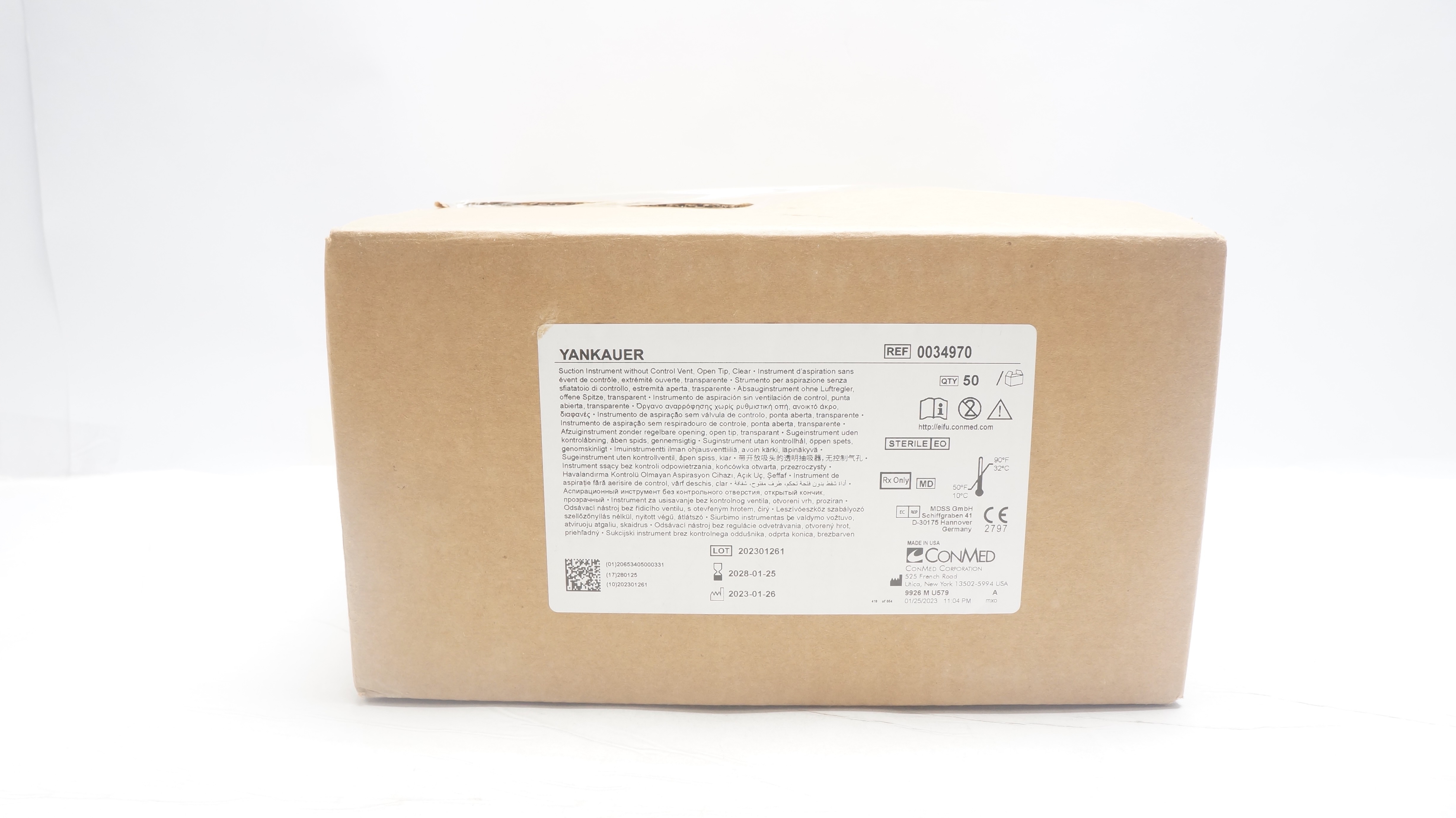 ConMed 0034970 YANKAUER Suction Instrument without Control Vent - Box of 50