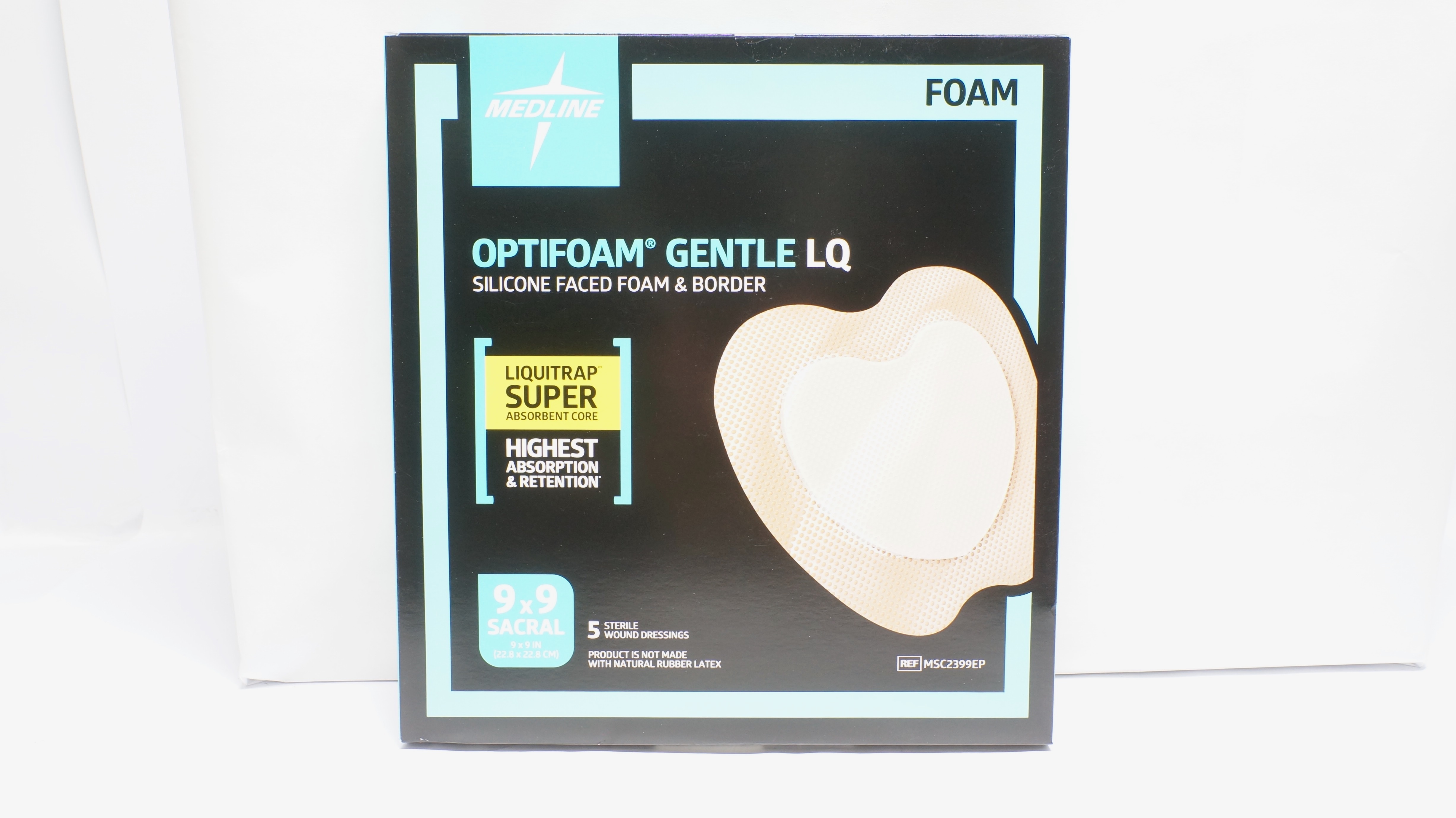 Medline MSC2399EP Optifoam Gentle LQ, Silicone Faced  9 x 9inch  - Box of 5