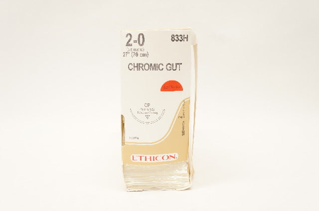 Ethicon 833H 2-0 Chromic Gut CP 40mm 1/2c Reverse Cutting 27in. (x) - Box of 36