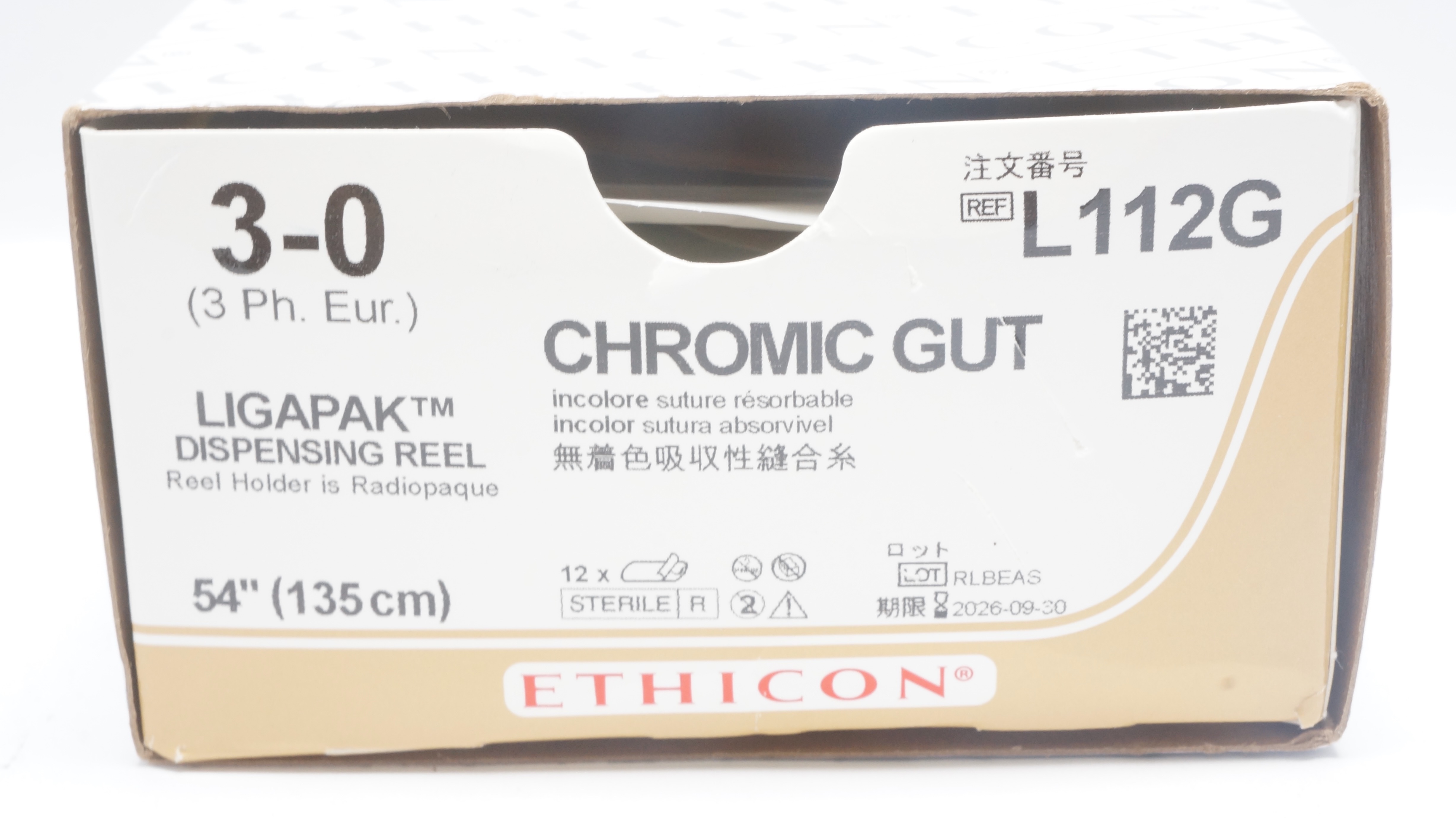 Ethicon L112G 3-0 Chromic Gut Stre Ligapak Dispensing Reel 54inch (x) -Box of 10