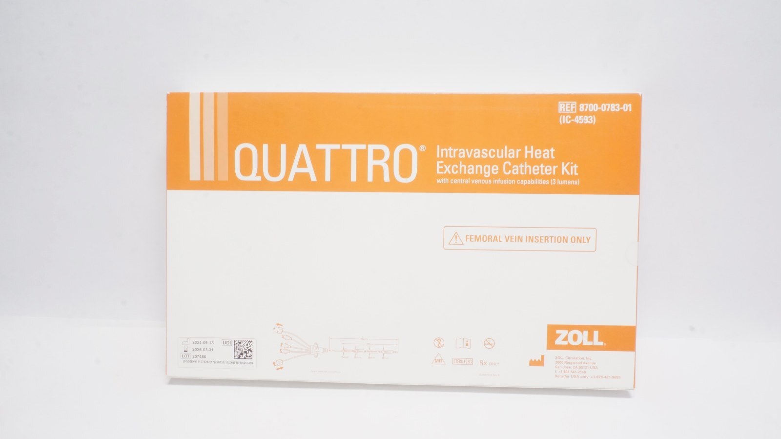 ZOLL 8700-0783-01 QUATTRO Heat Exchange Catheter Kit 9.3Fr