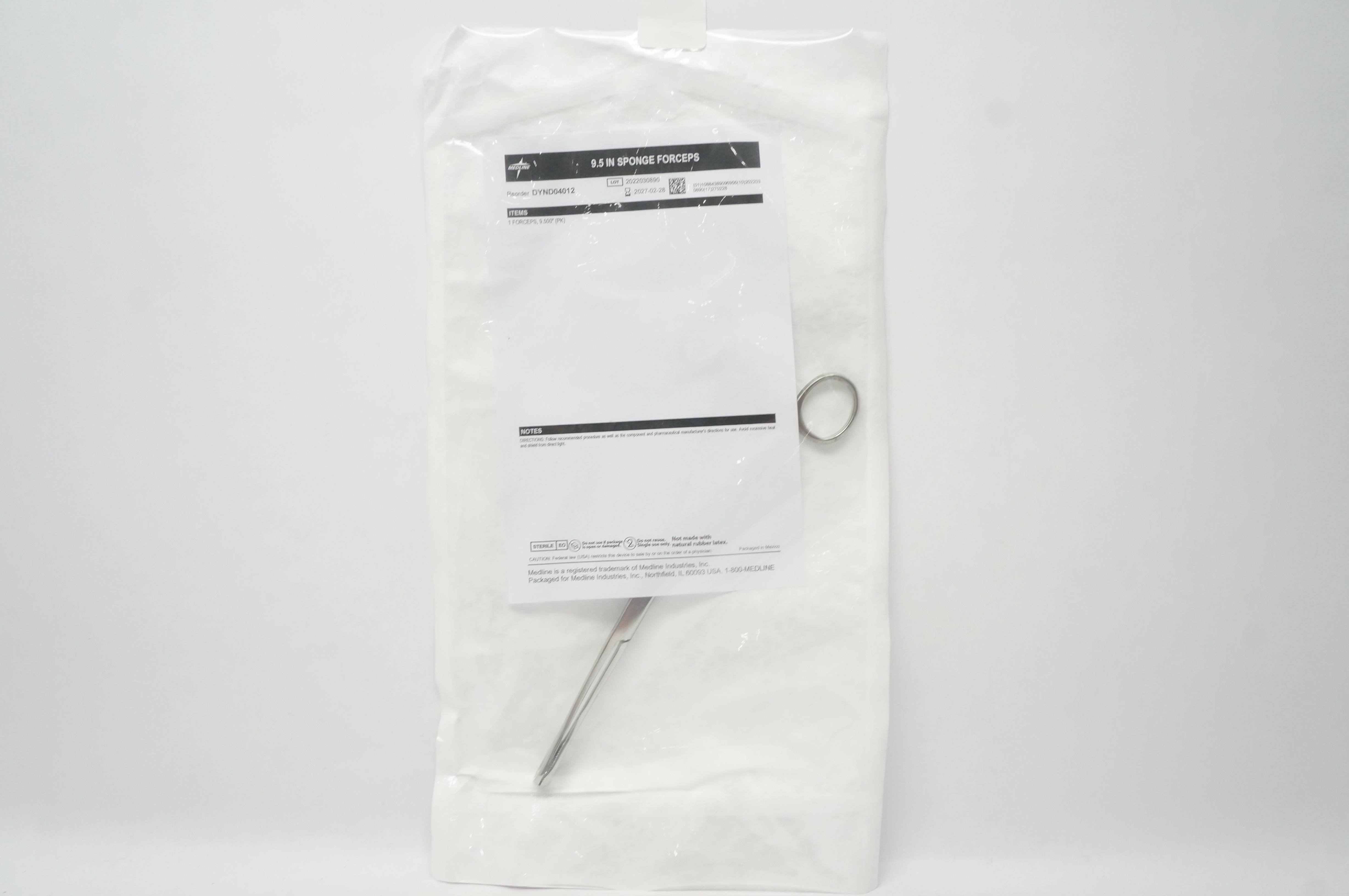 Medline DYND04012 Disposable Sponge Forceps, Sterile, 9.5inch