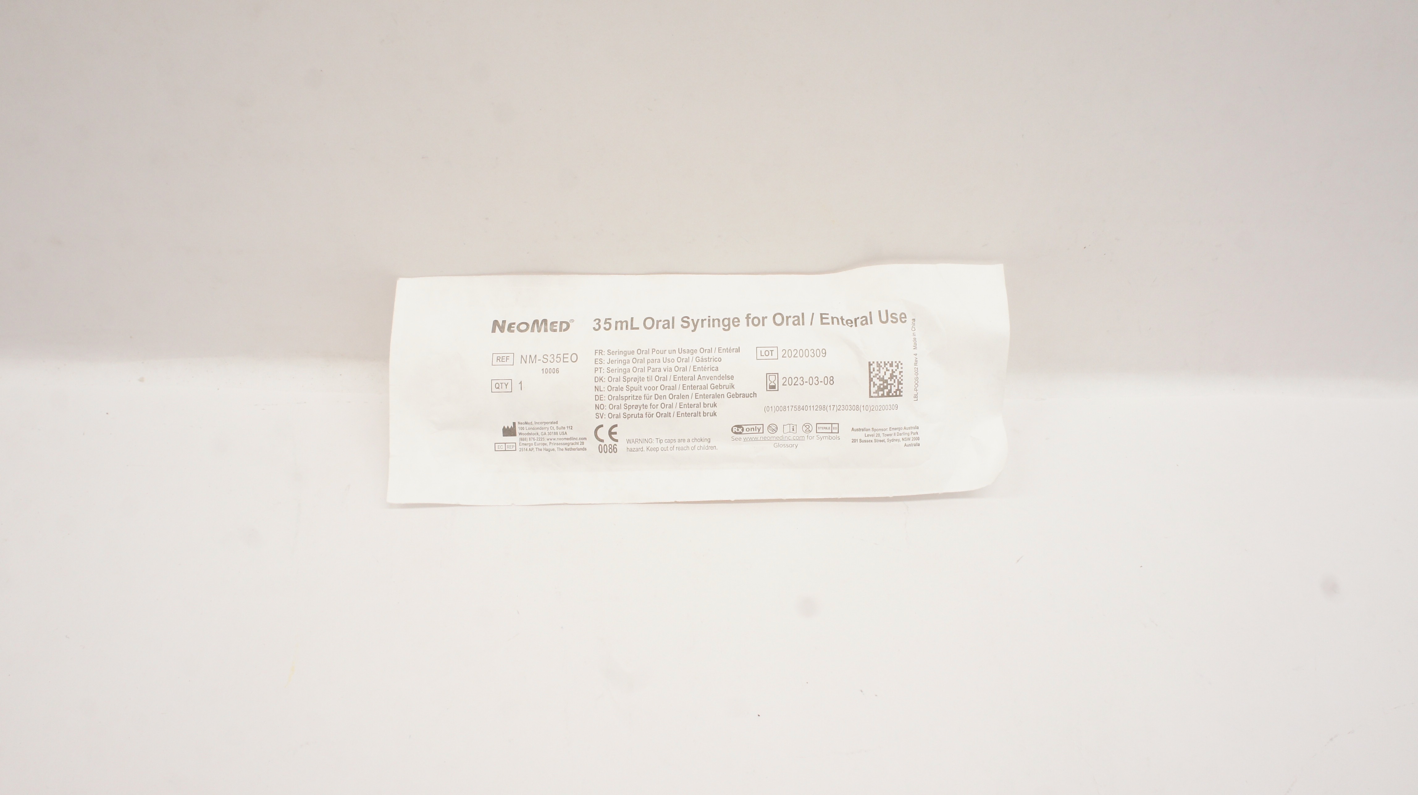 NeoMed NM-S35EO 35mL Oral Syringe for Oral/Enteral Use