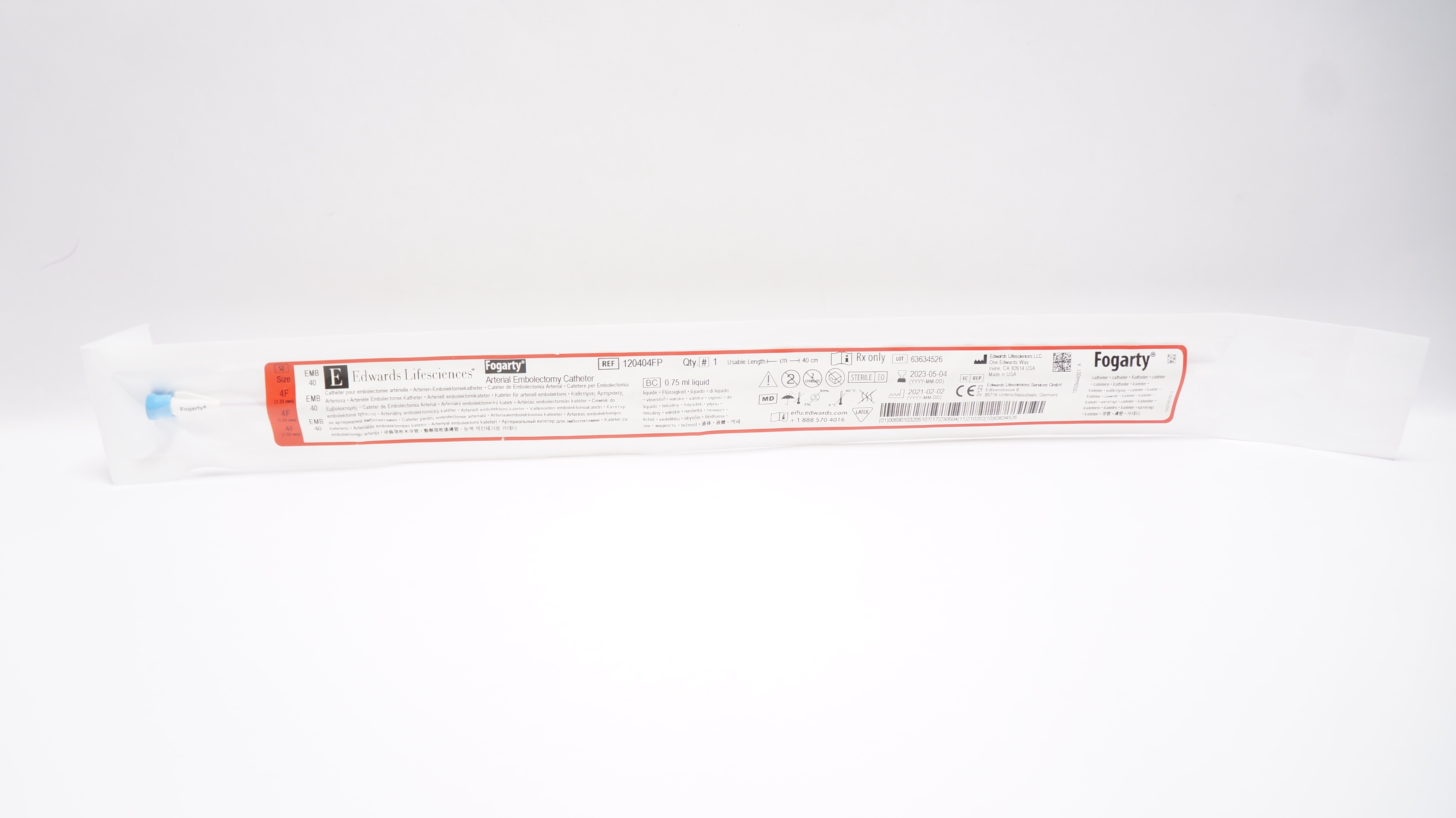 Edwards Lifesciences 120404FP Fogarty Arterial Embolectomy Cath. 4F x 40cm (x)