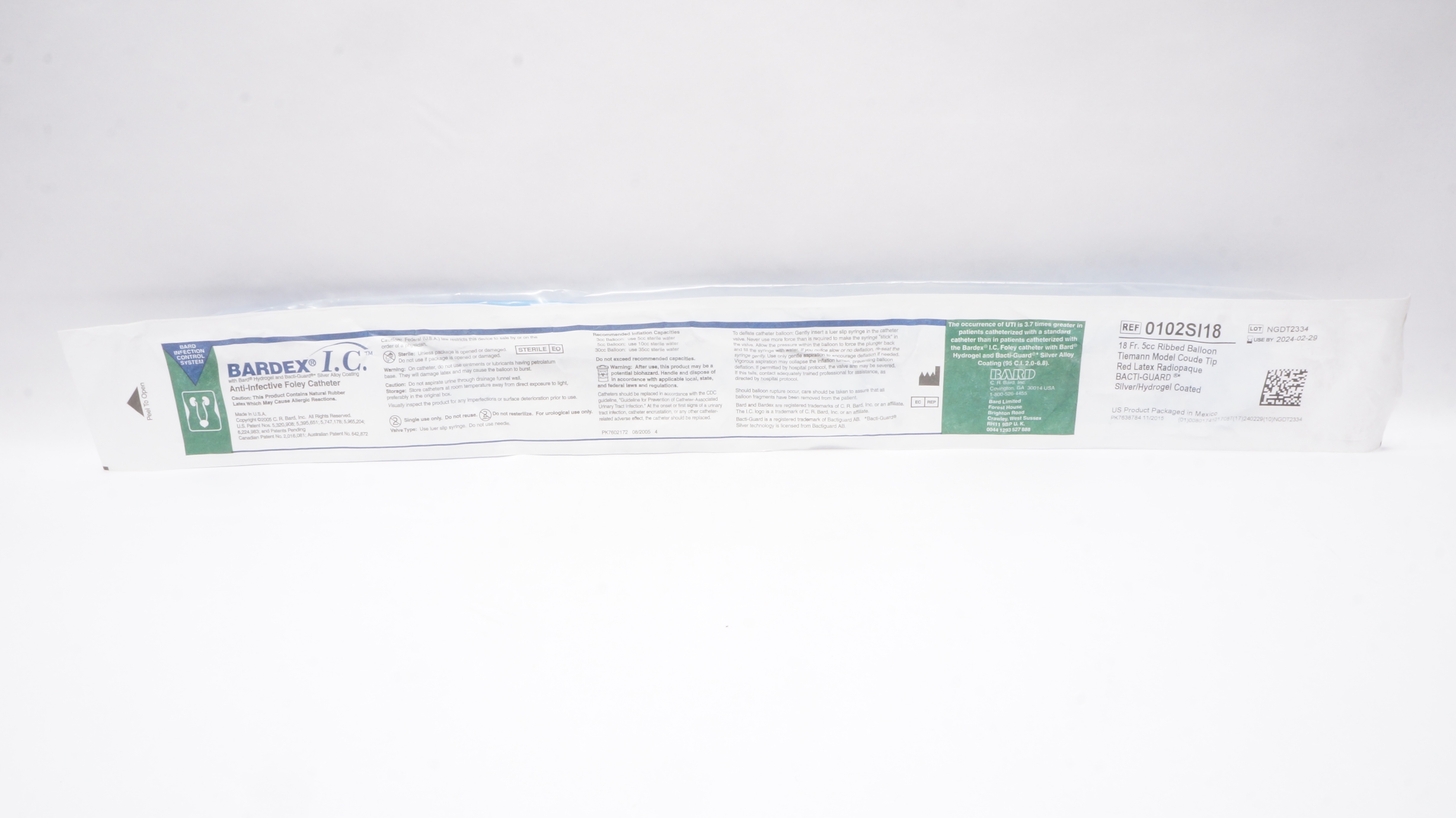 Bard 0102SI18 Bardex I.C. Anti-Infective Foley Cath. 18Fr. 5cc