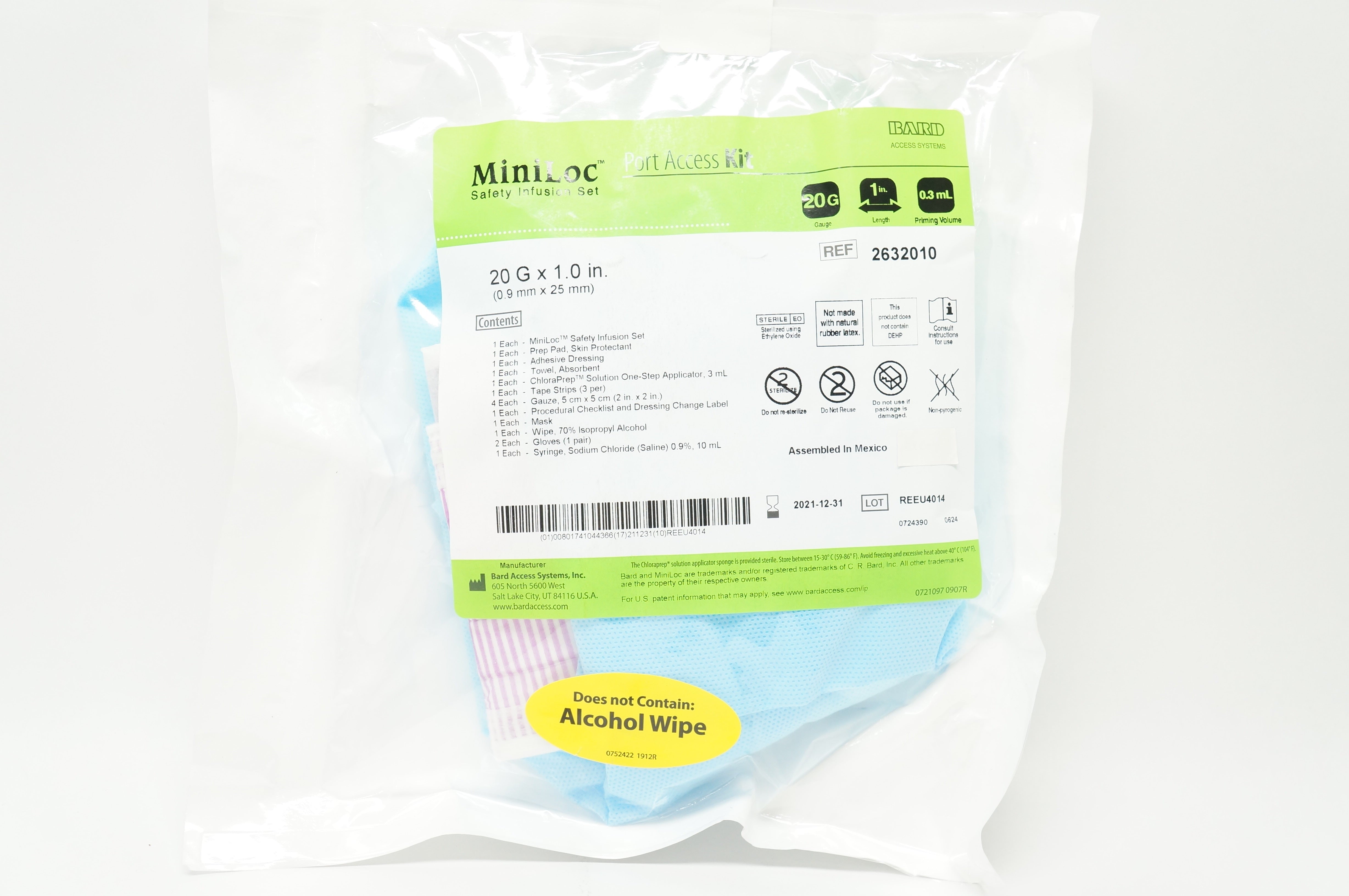 Bard 2632010 MiniLoc Safety Infusion Set Port Access Kit 20G x 1in