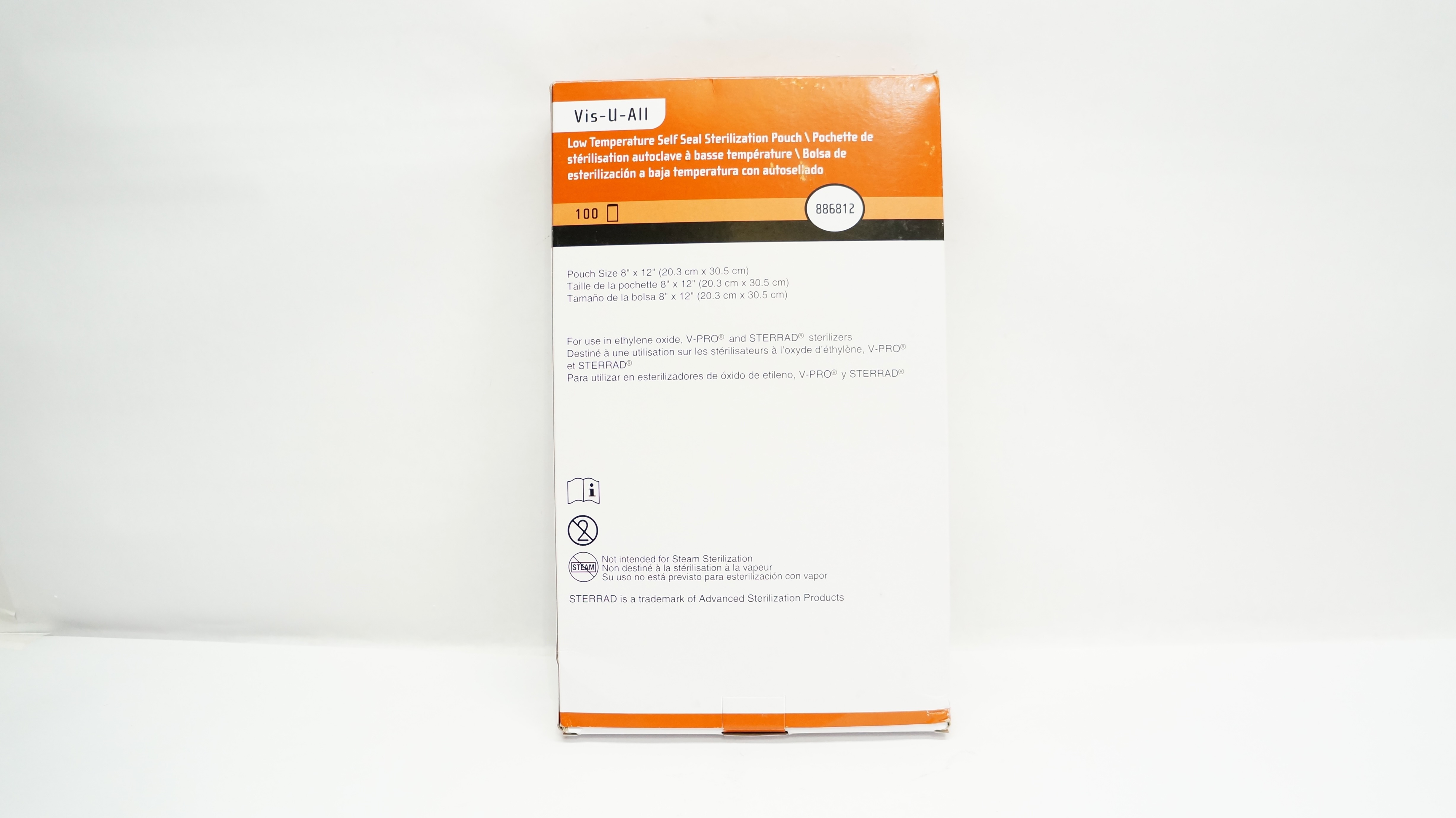 Steris 886812 Vis-U-All Self Seal Sterilization Pouch 8 x 12inch (x)- Box of 100