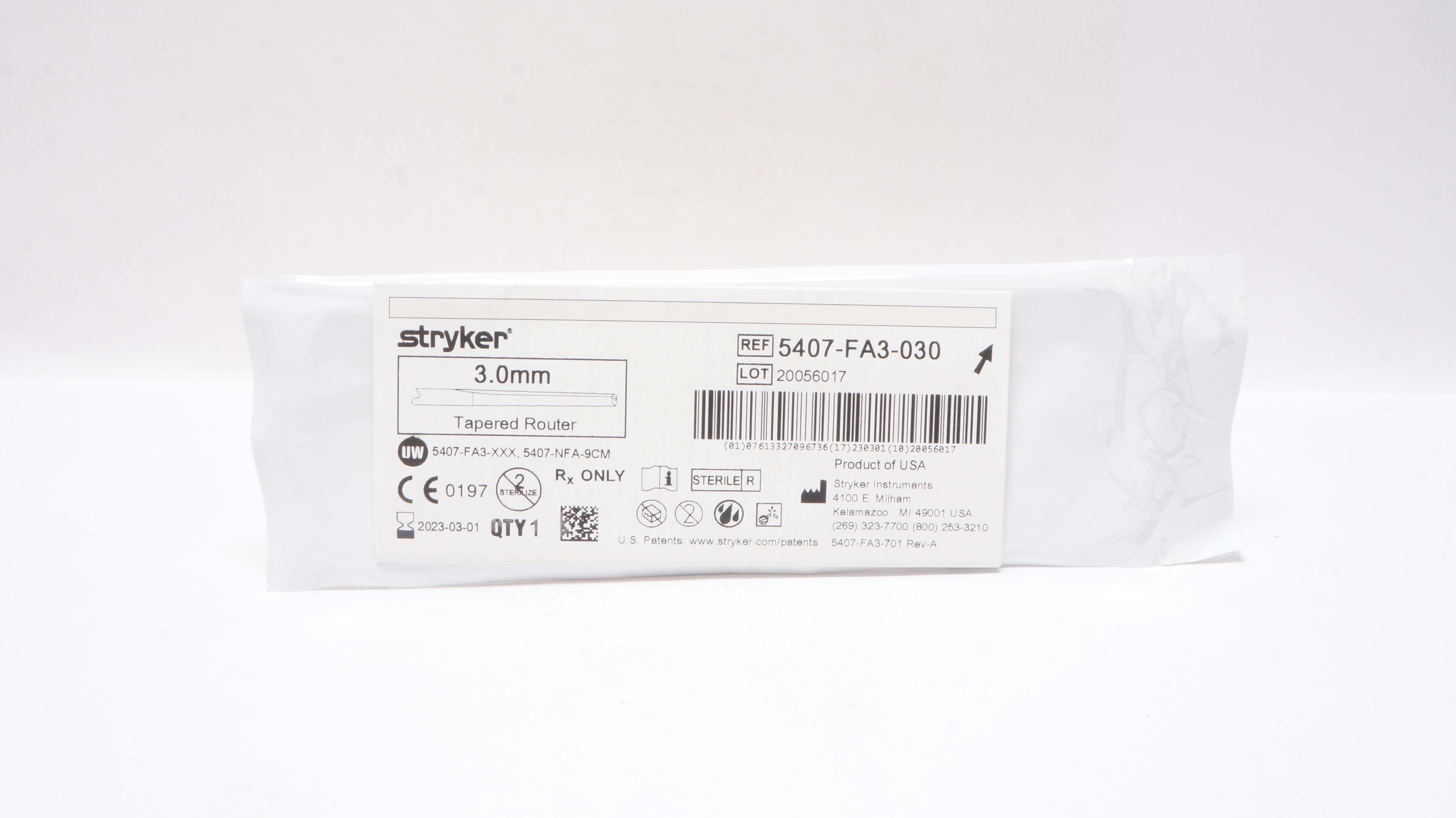 Stryker 5407-FA3-030 Tapered Router 3.0mm (x)