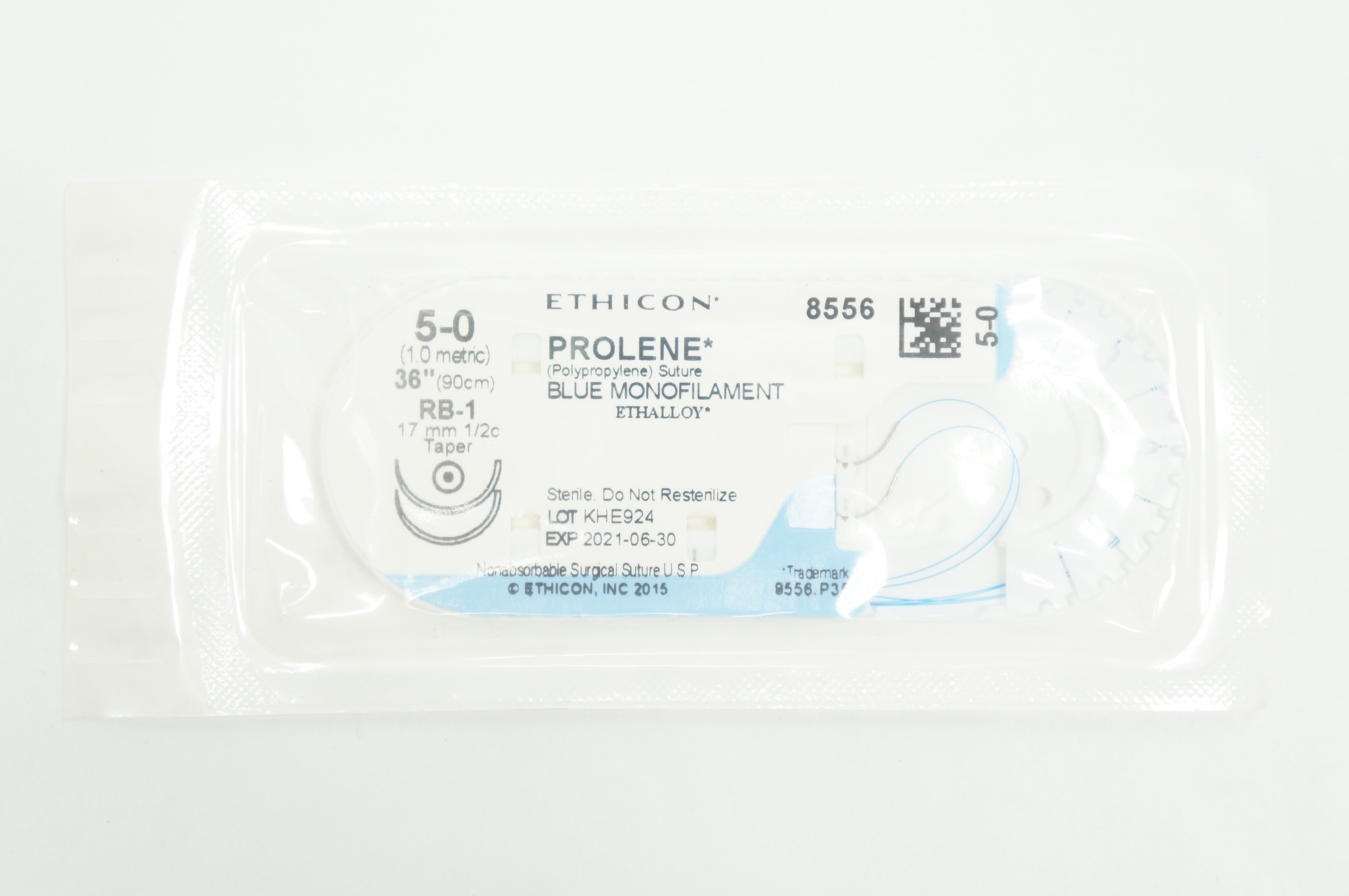 Ethicon 8556 5-0 PROLENE Polypropylene Stre RB-1, 17mm 1/2c Taper, 36inch