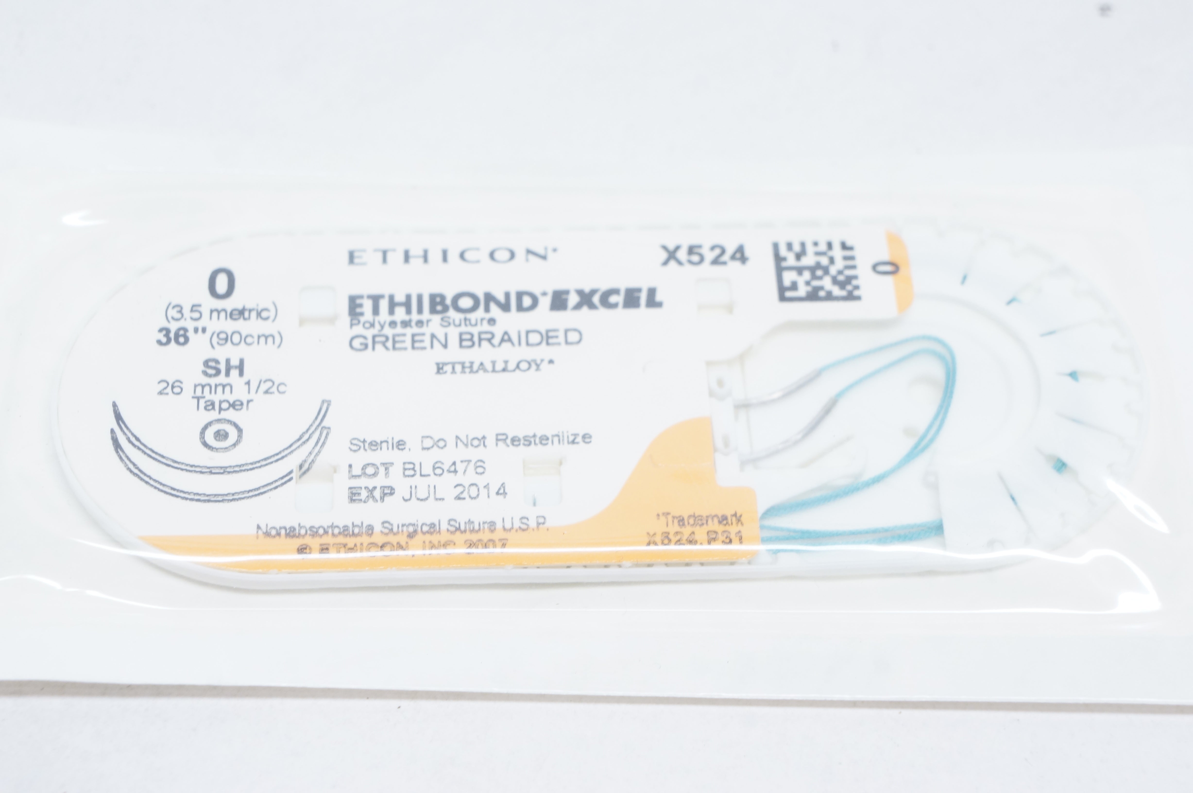 Ethicon X524 0 ETHIBOND EXCEL, SH, 26mm 1/2c Taper, 36inch (x)