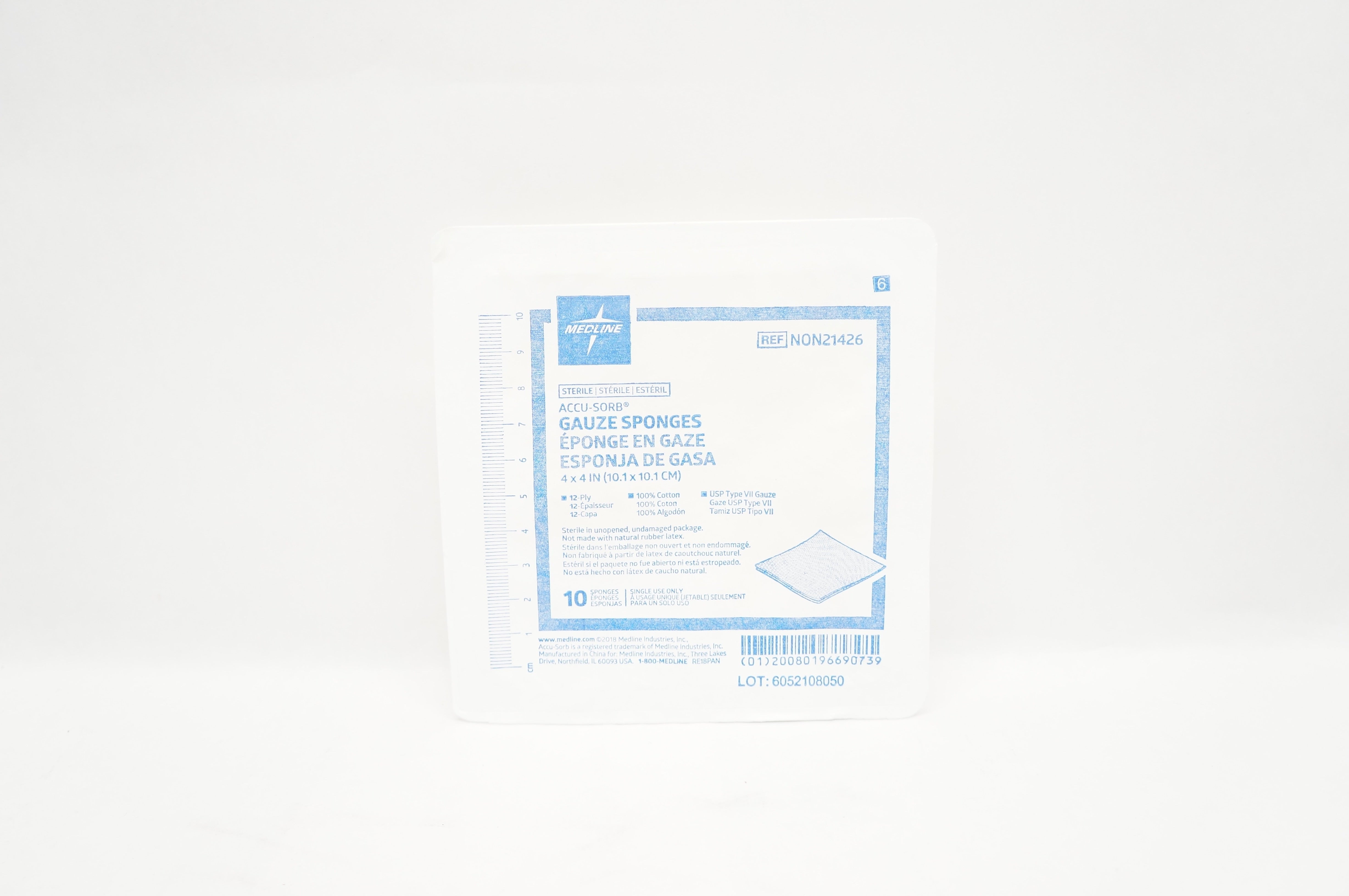 Medline NON21426 ACCU-SORB Gauze Sponges 12-Ply, 4 x 4 inch - Pack of 10