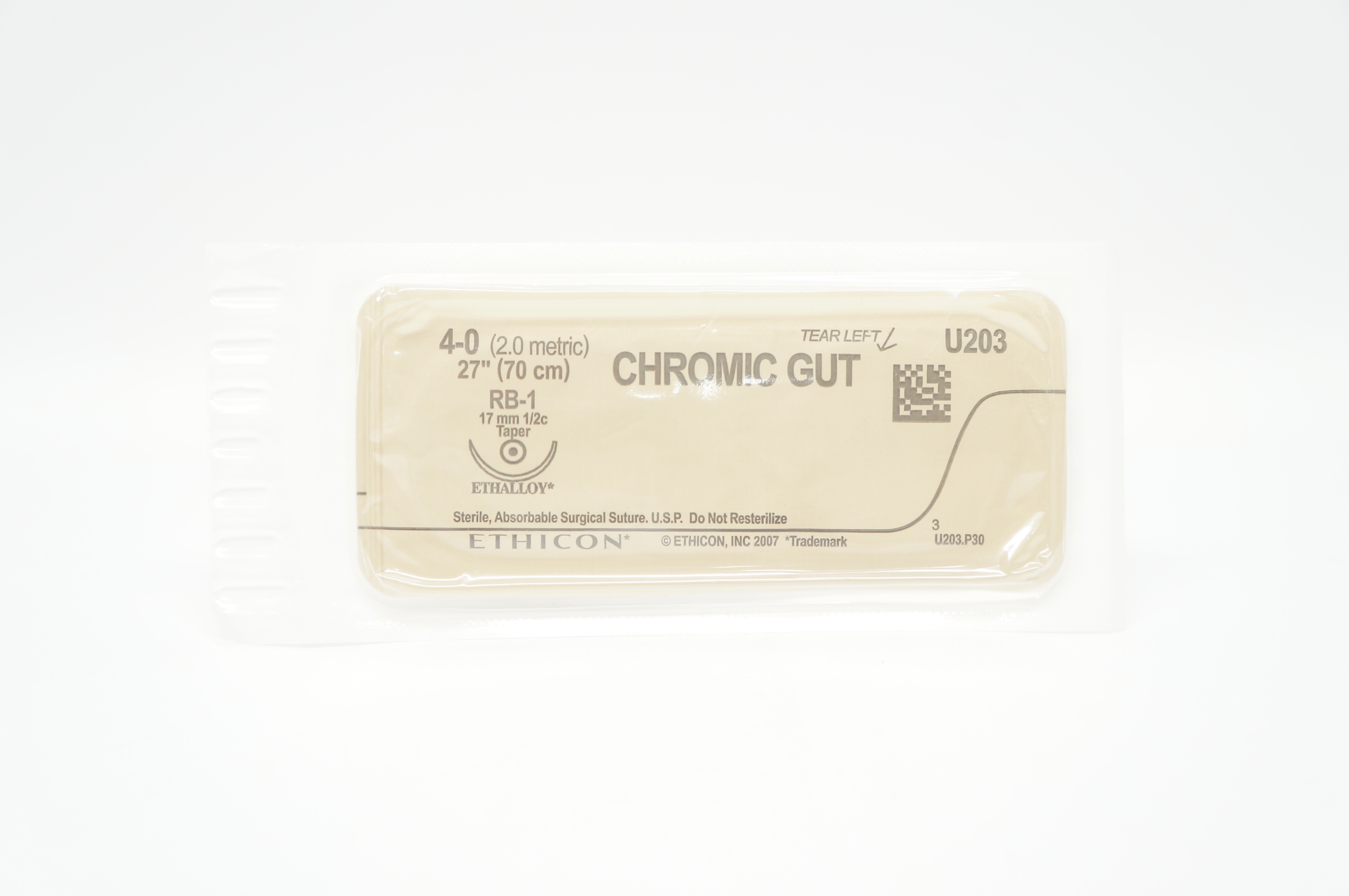 Ethicon U203 4-0 CHROMIC GUT Surgical Stre RB-1 17mm 1/2c Taper, 27inch