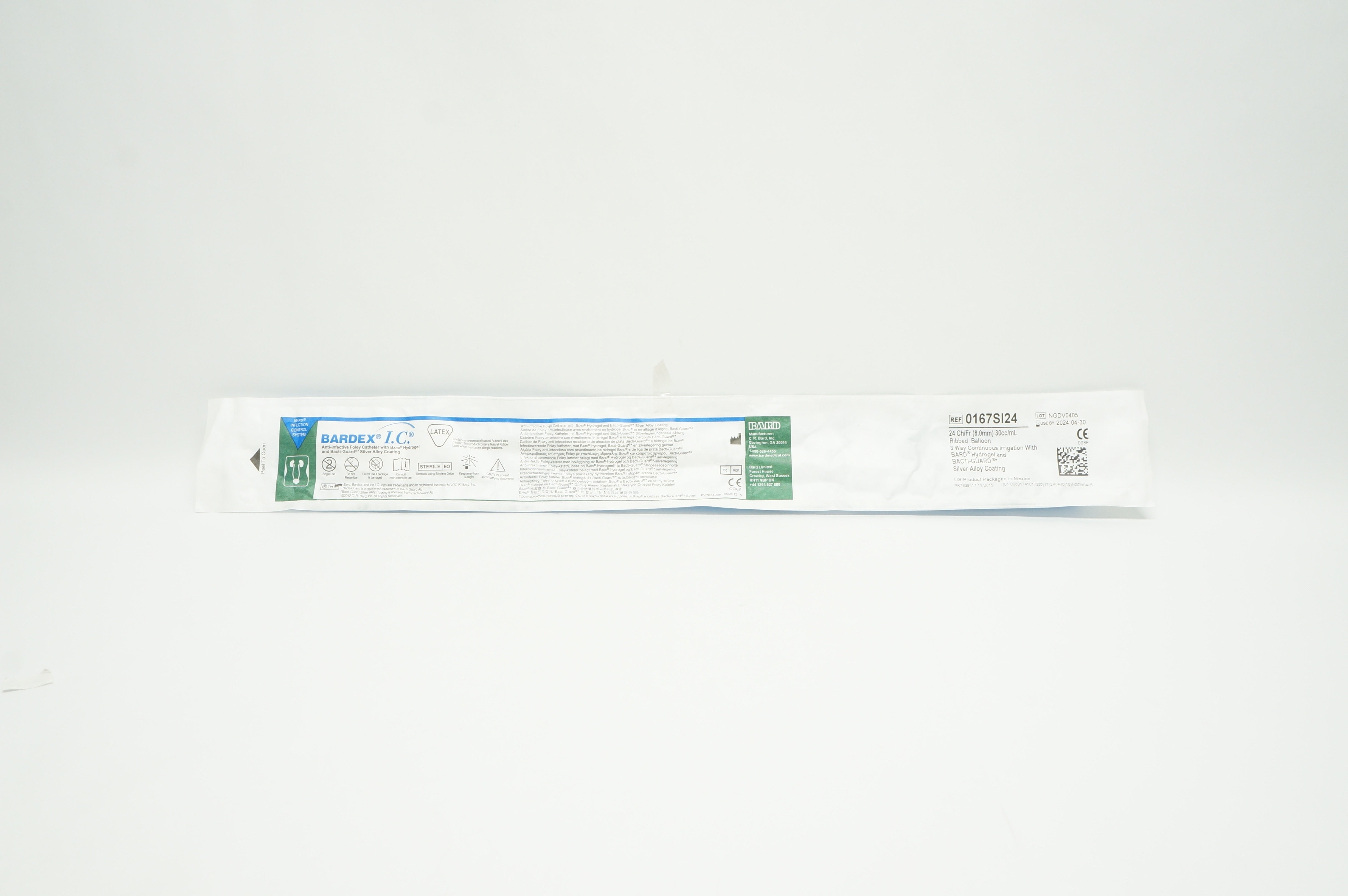Bard 0167SI24 Bardex IC Anti-Infective Foley Cath. 24Fr. 30mL