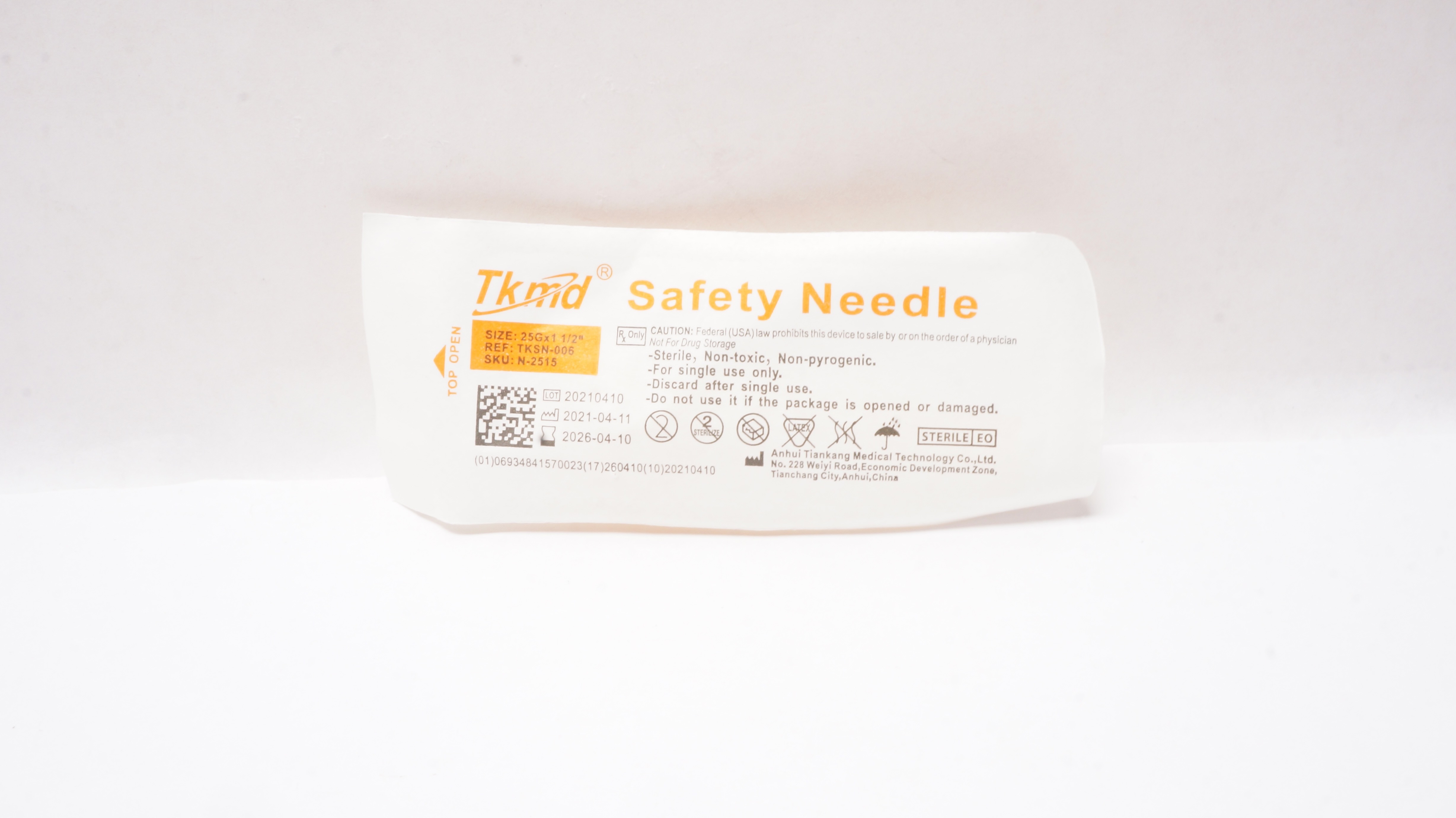 Anhui Tiankang Medical TKSN-006 Tkmd Safety Ndle. 21G x 1inch