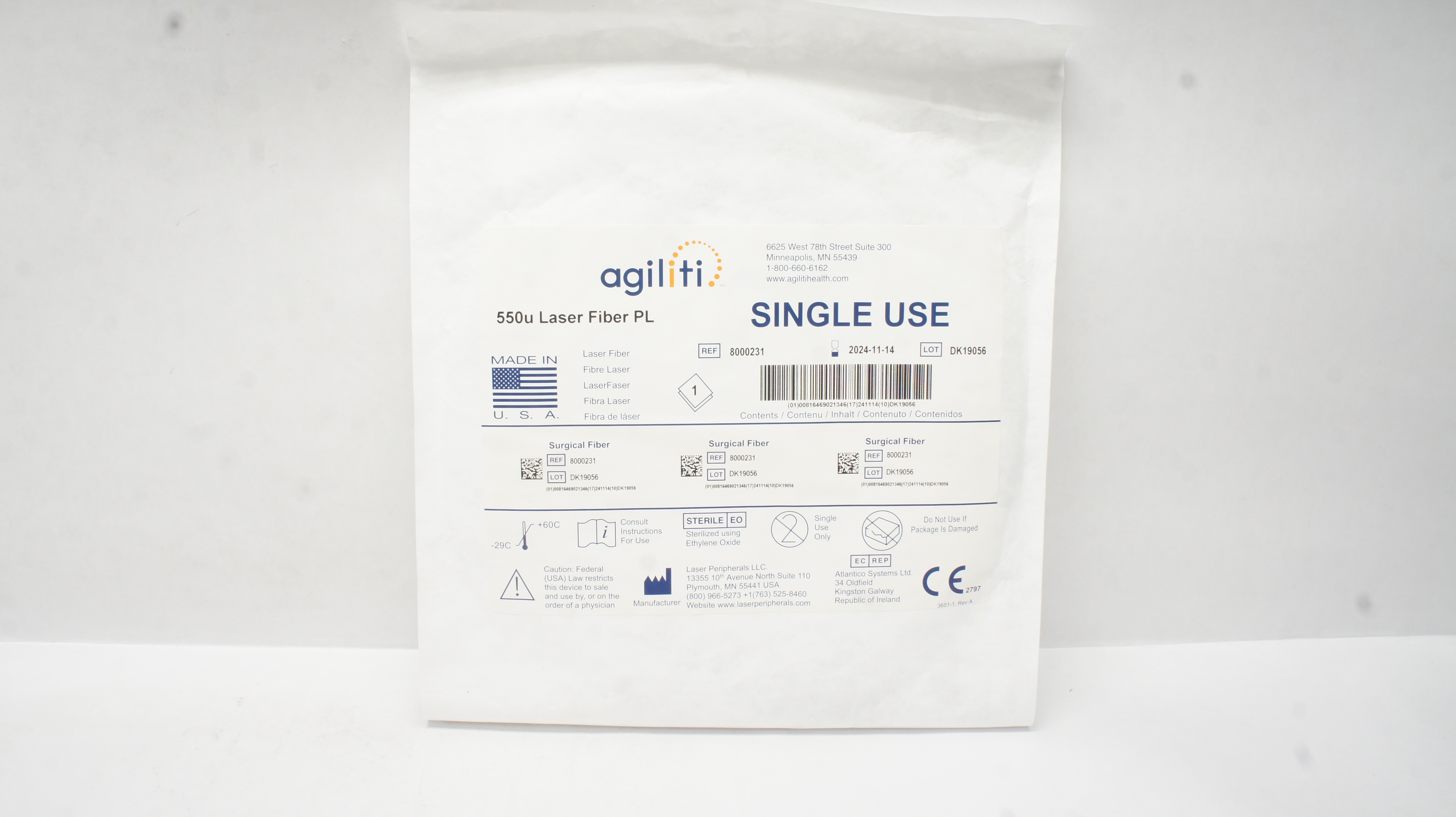 Laser Peripherals 8000231 Agiliti 550u Surgical Laser Fiber PL