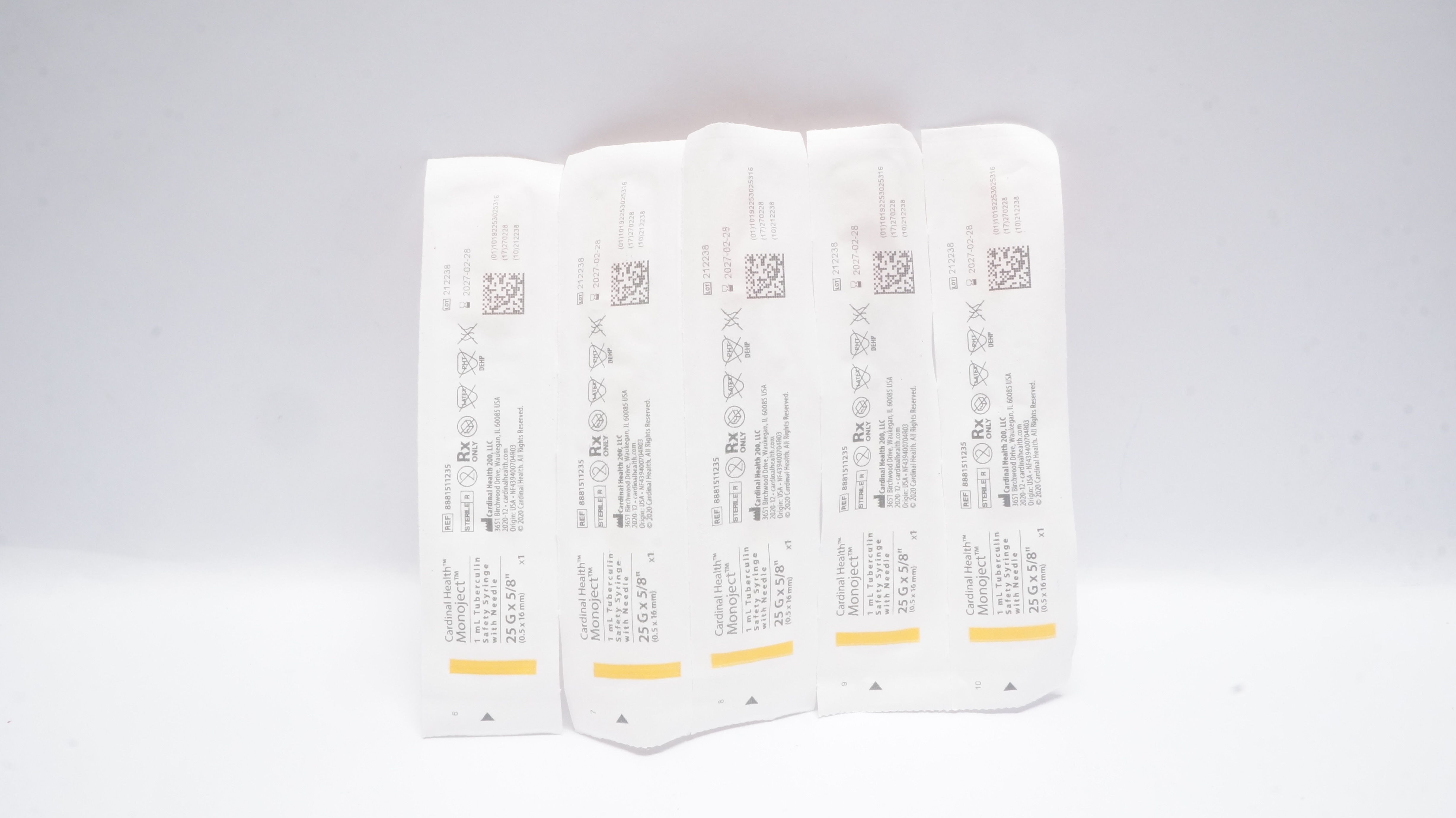 Cardinal Health 8881511235 1ml Tuberculin Syringe W/Ndle 25G x 5/8inch -Lot of 5