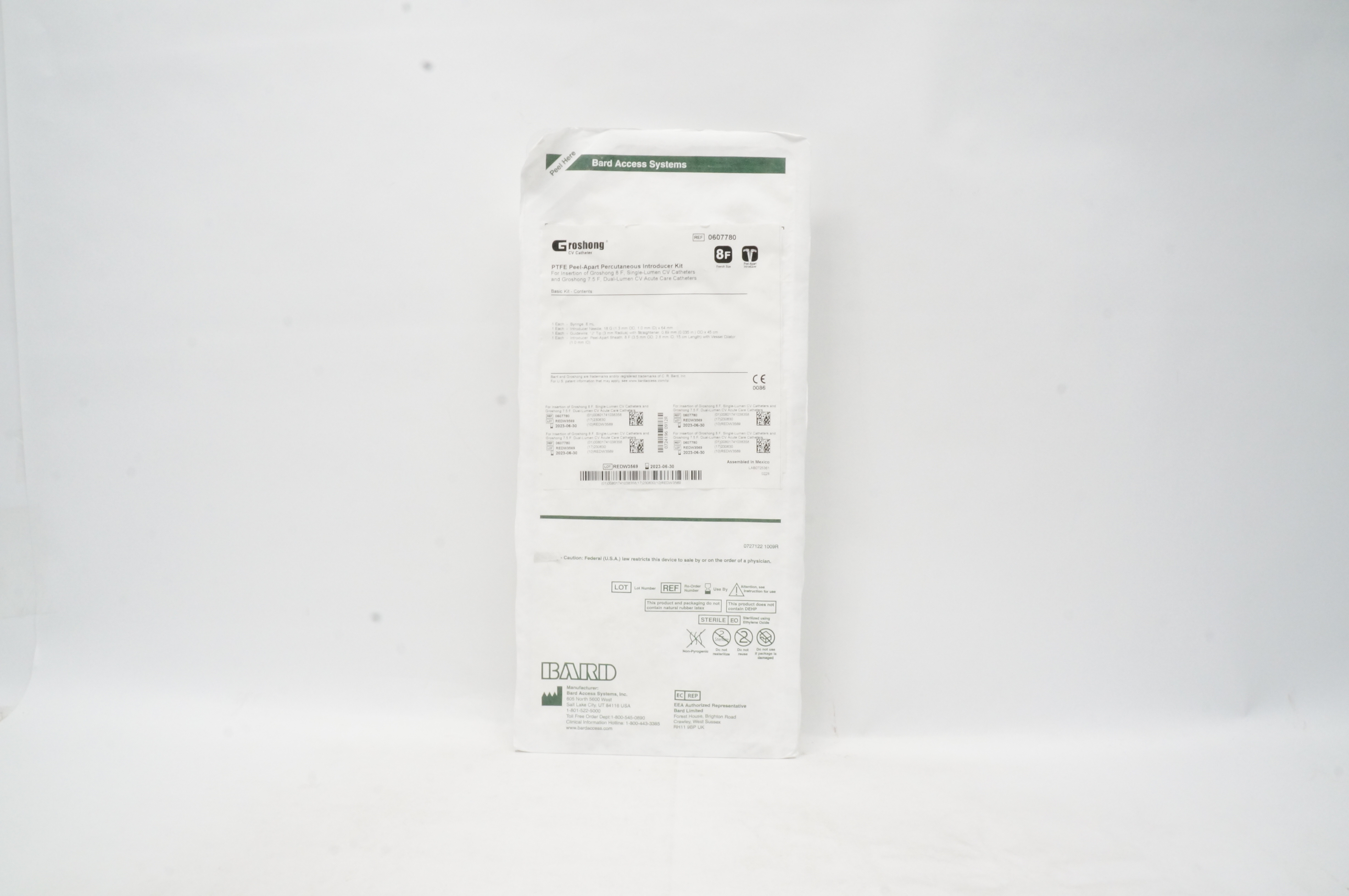 Bard 0607780 Groshong 8F PTFE Peel-Apart Percutaneous Introducer Kit
