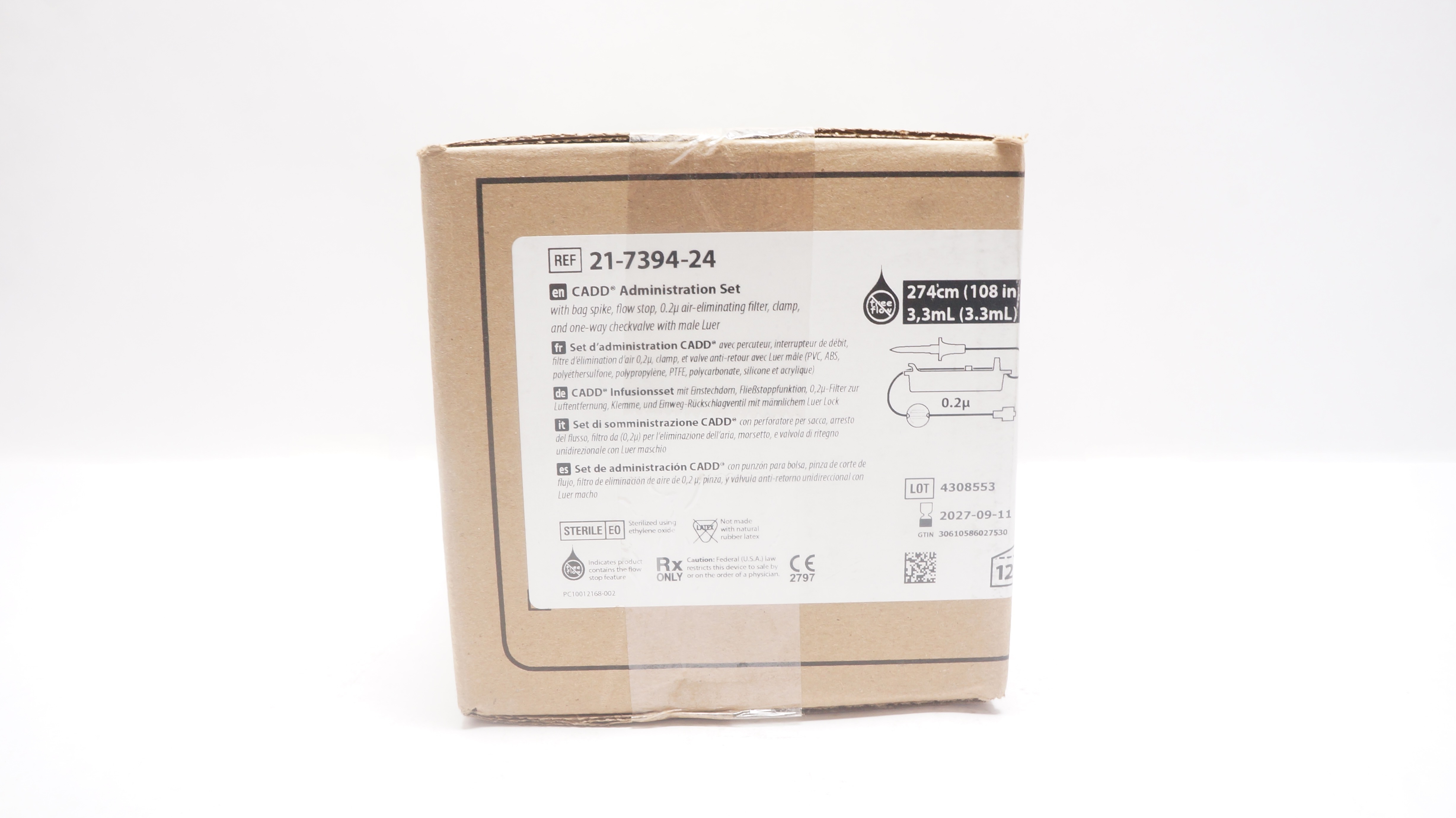 Smiths Medical 21-7394-24 CADD Administration Set 108 inch x 3.3mL - Case of 12