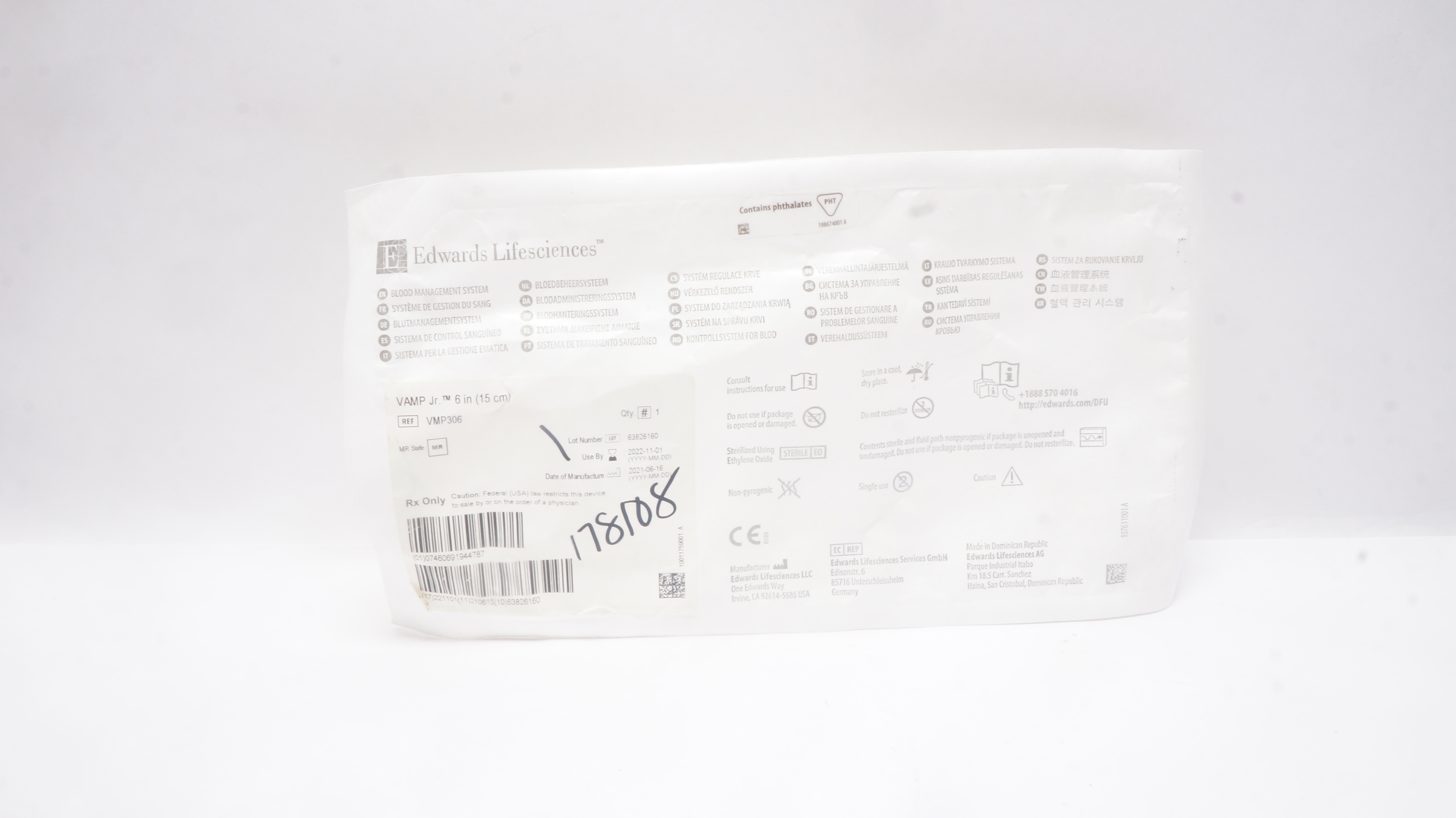 Edwards Lifesciences VMP306 VAMP Jr Blood Management System 6inch (x)