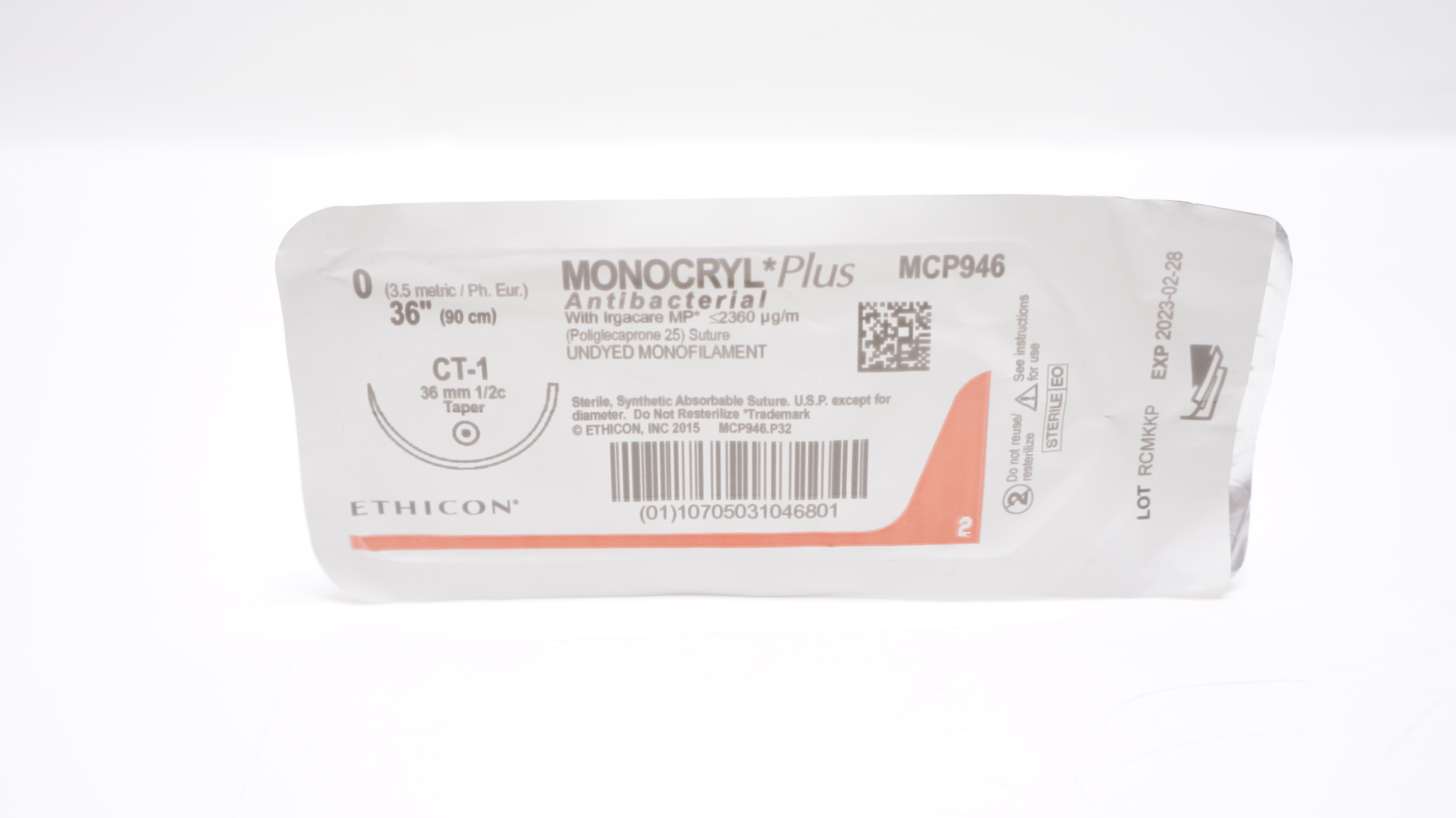 Ethicon MCP946 0 MONOCRYL Plus, CT-1, 36mm 1/2c Taper, 36inch (x)