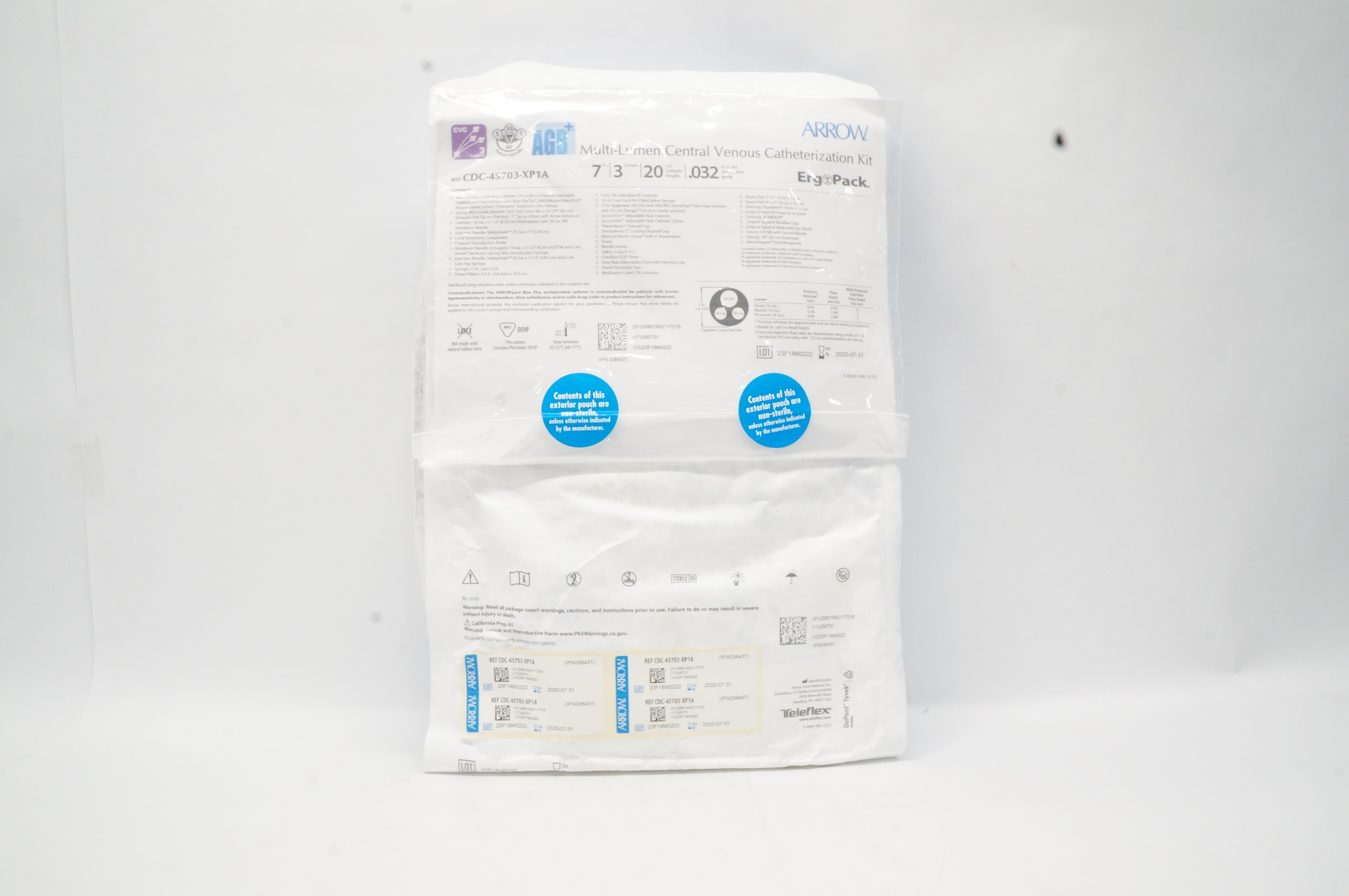 Arrow CDC-45703-XP1A Multi-Lumen CVC Kit 3 Lumen, 7Fr. x 20cm x .032inch (x)