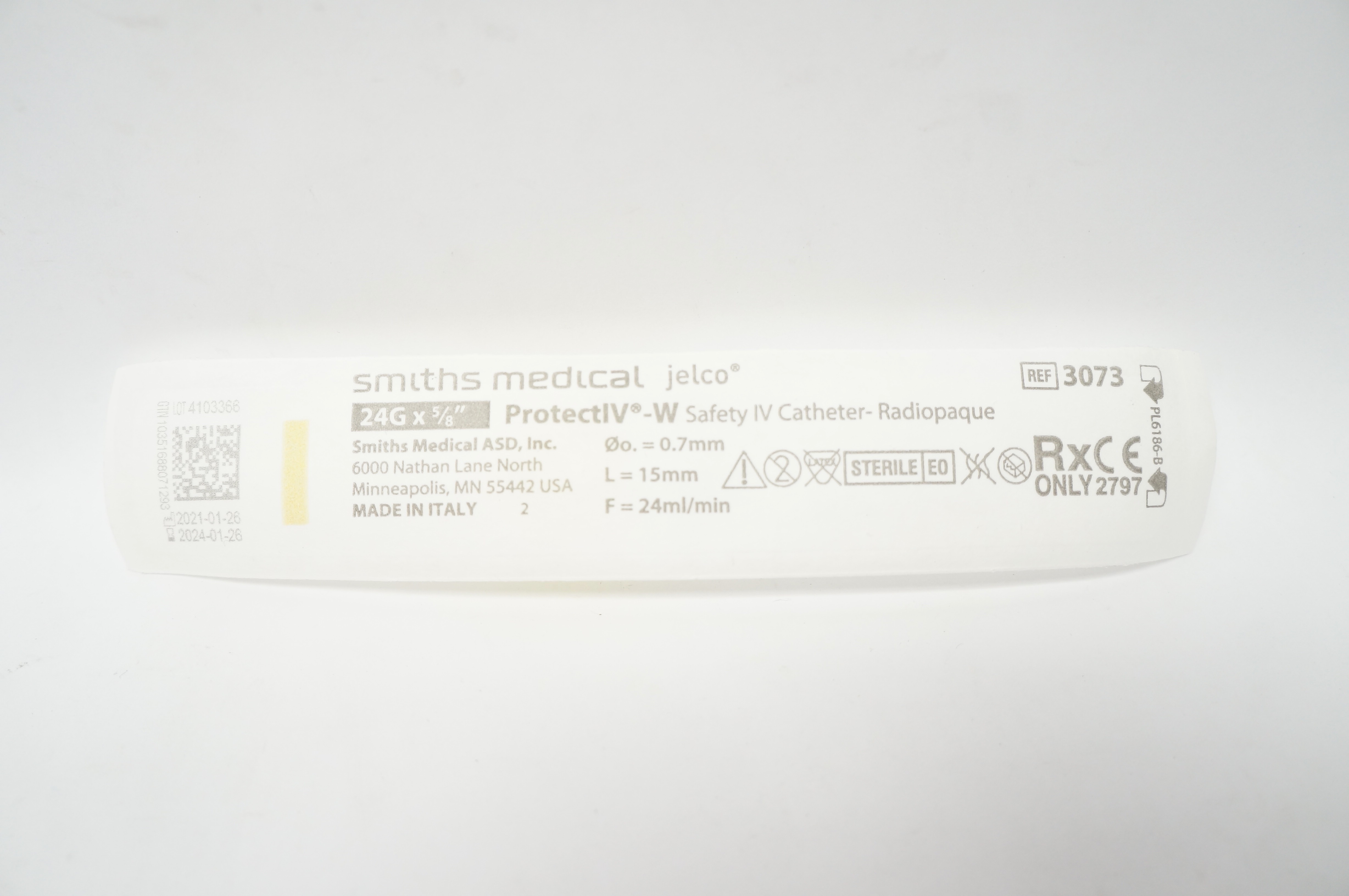 Smiths Medical 3073 ProtectIV-W Safety IV Cath. 24G x 5/8inch