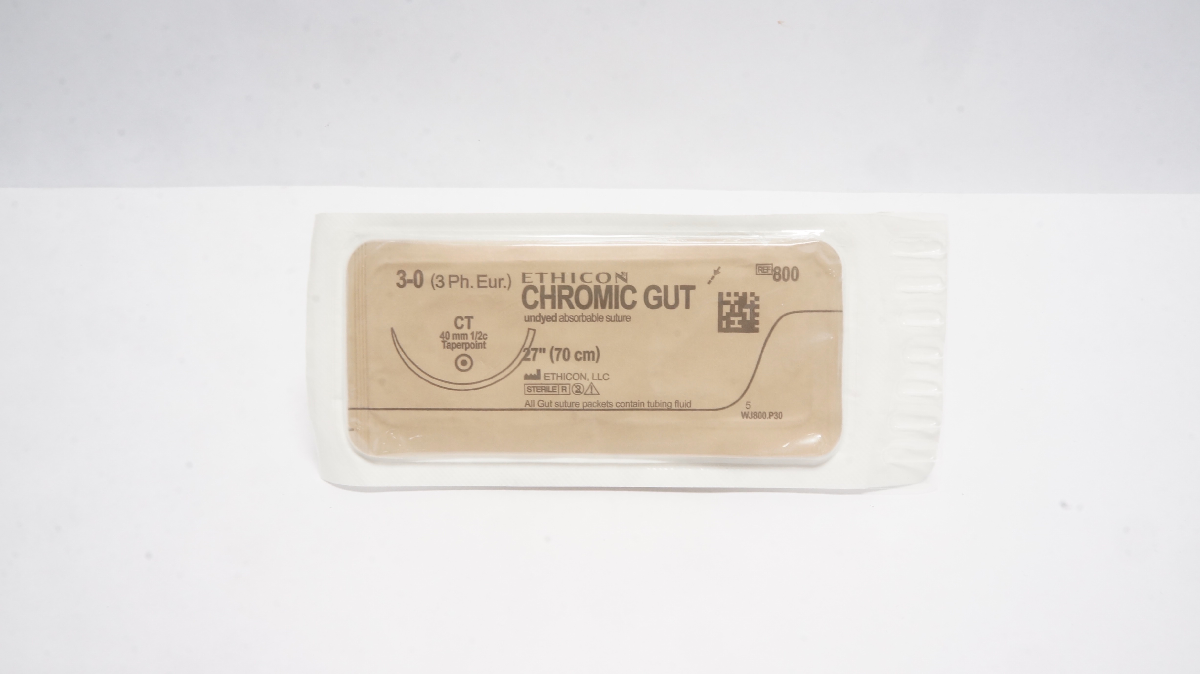 Ethicon 800 3-0 Chromic Gut Absorbable Stre. CT 40mm 1/2c Taperpoint 27In (x)