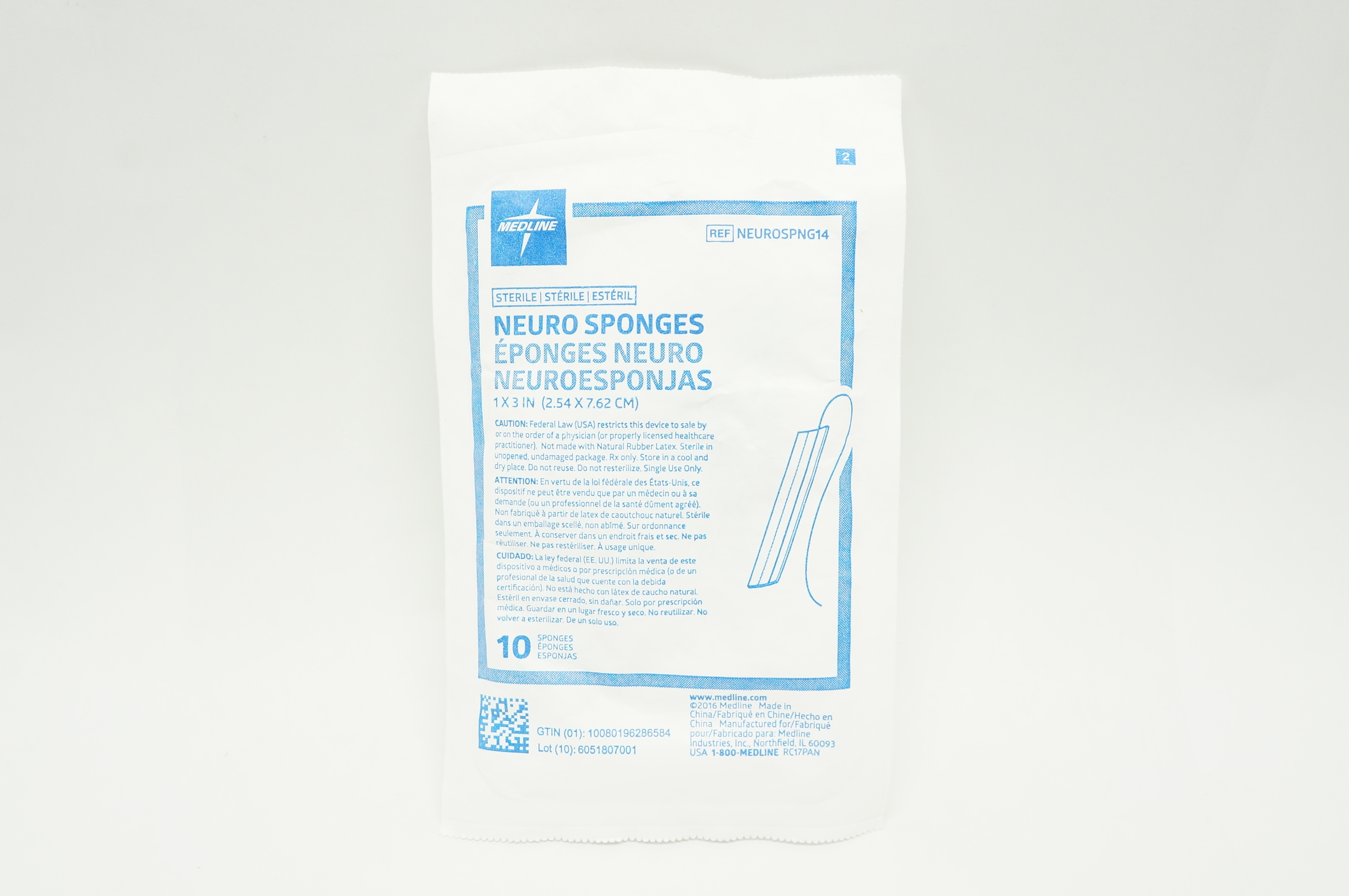 Medline NEUROSPNG14 Neuro Sponges, 1inch x 3inch - Pack of 10