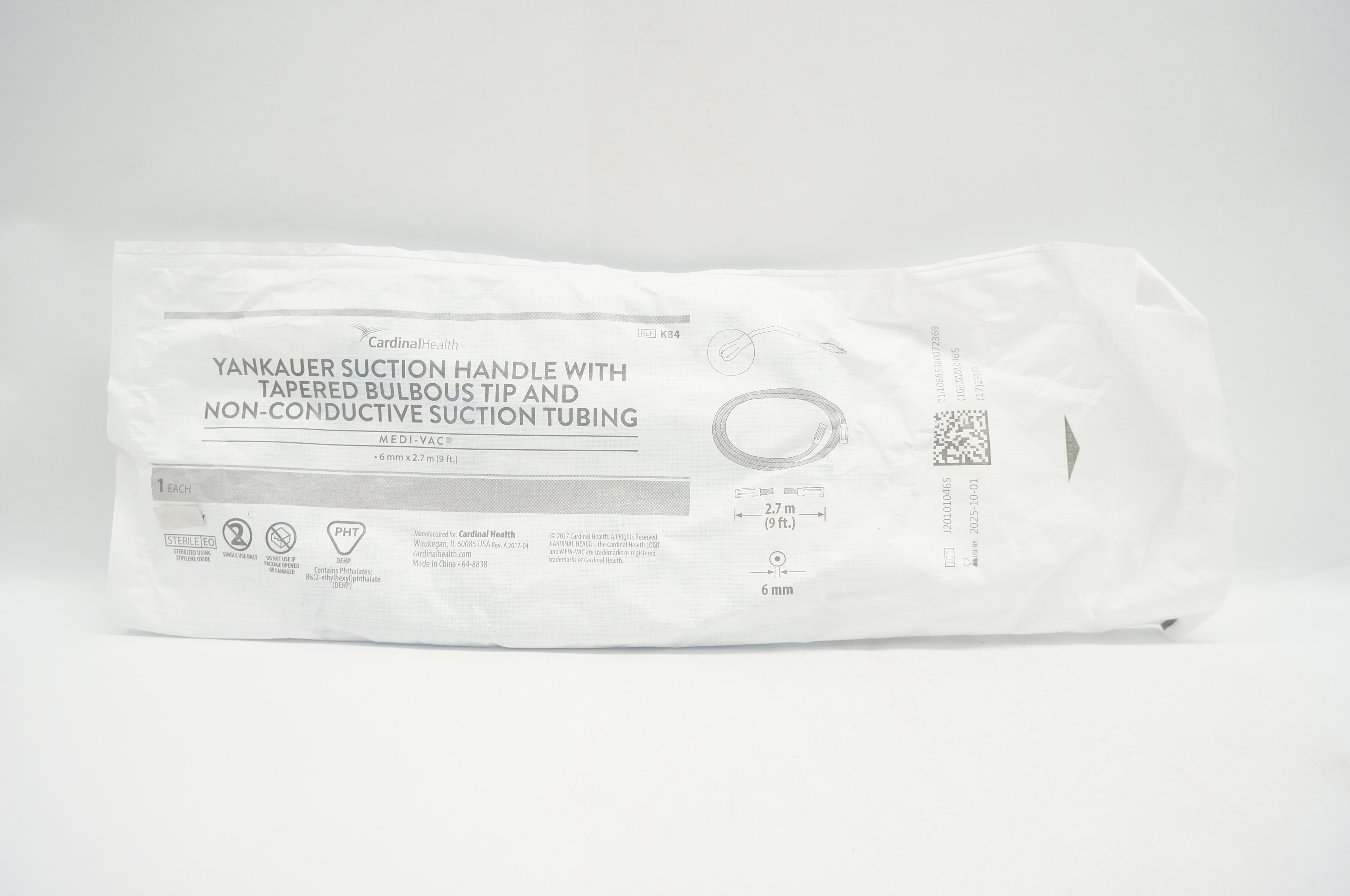 Cardinal Health K84 Medi-Vac Yankauer Suction Handle 6 mm x 9 Ft.