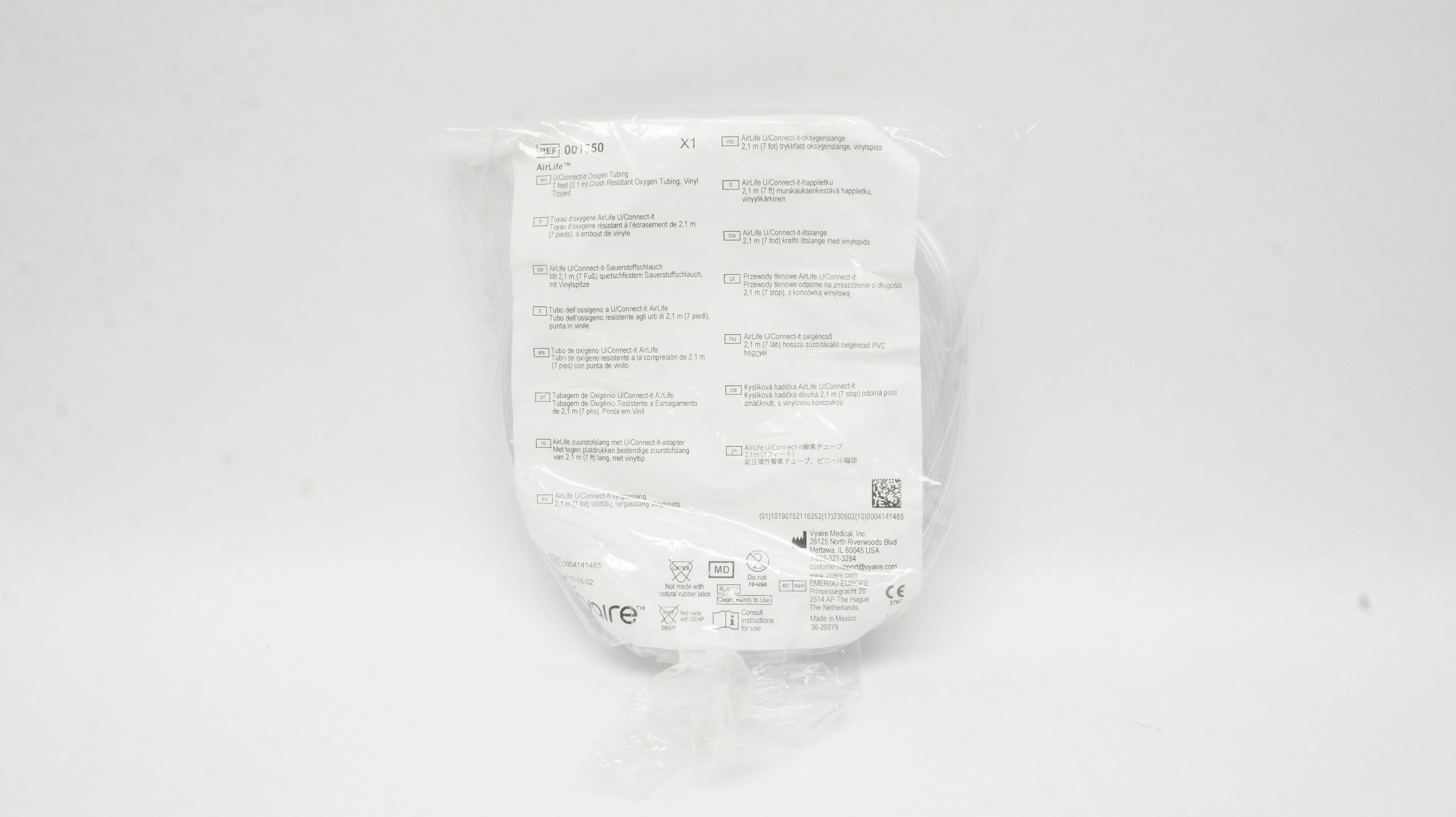 Vyaire 001350 Airlife U/Connect-it Oxygen Tubing 7 feet