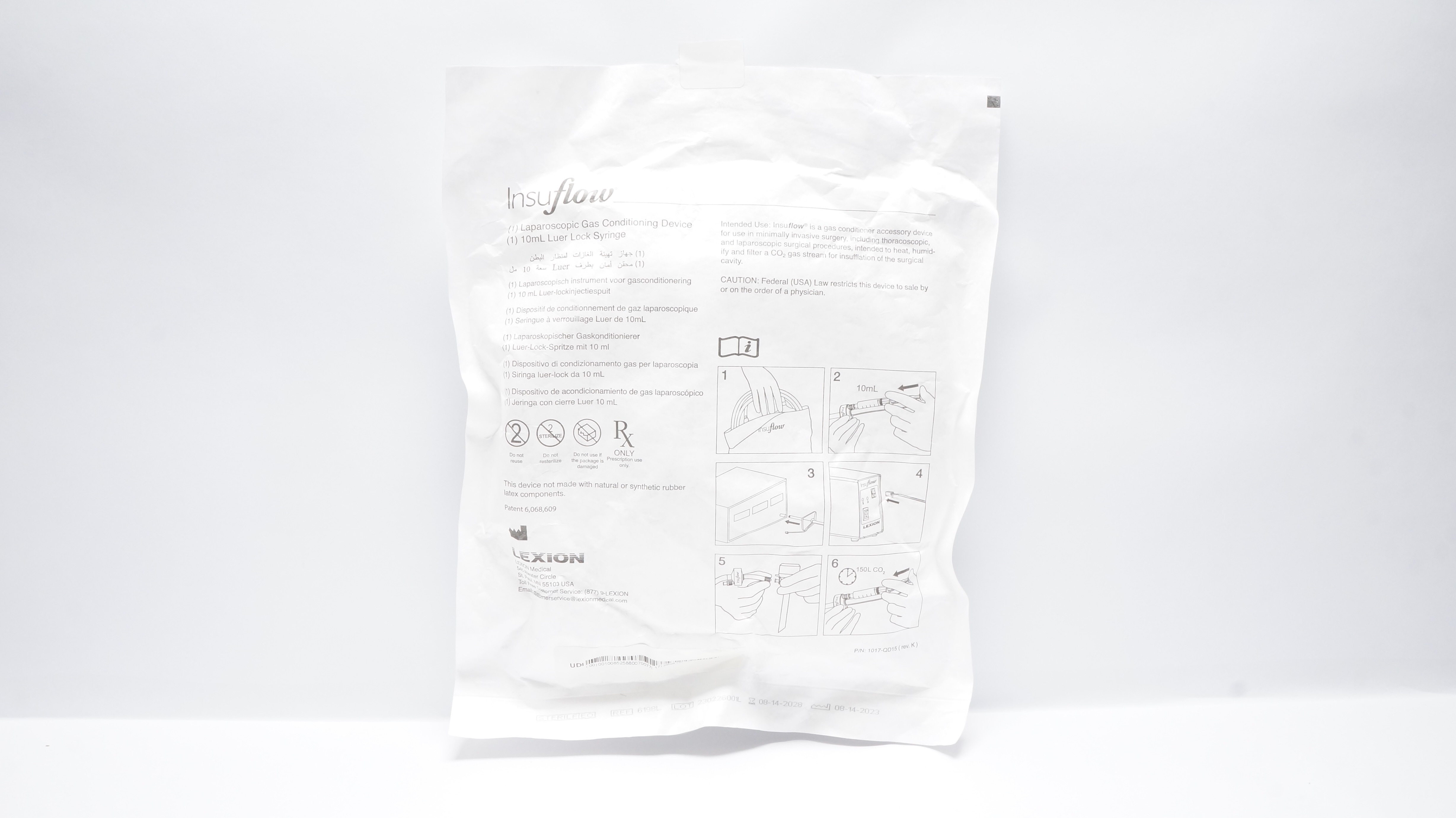 Lexion 6198L Insuflow Laparoscopic Gas Conditioning Device 10mL Luer Lock Syringe